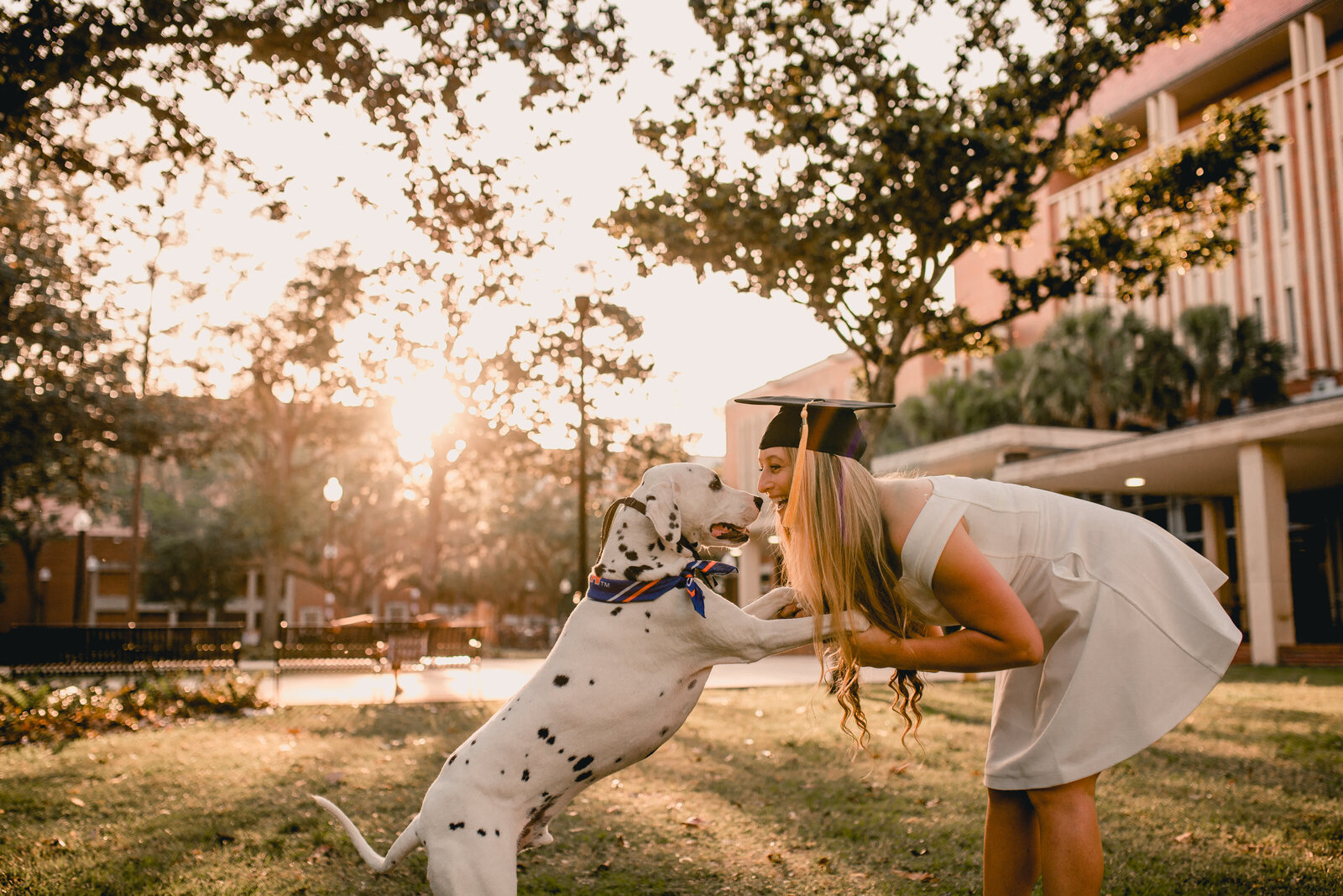 University of Florida grad pictures with dog.