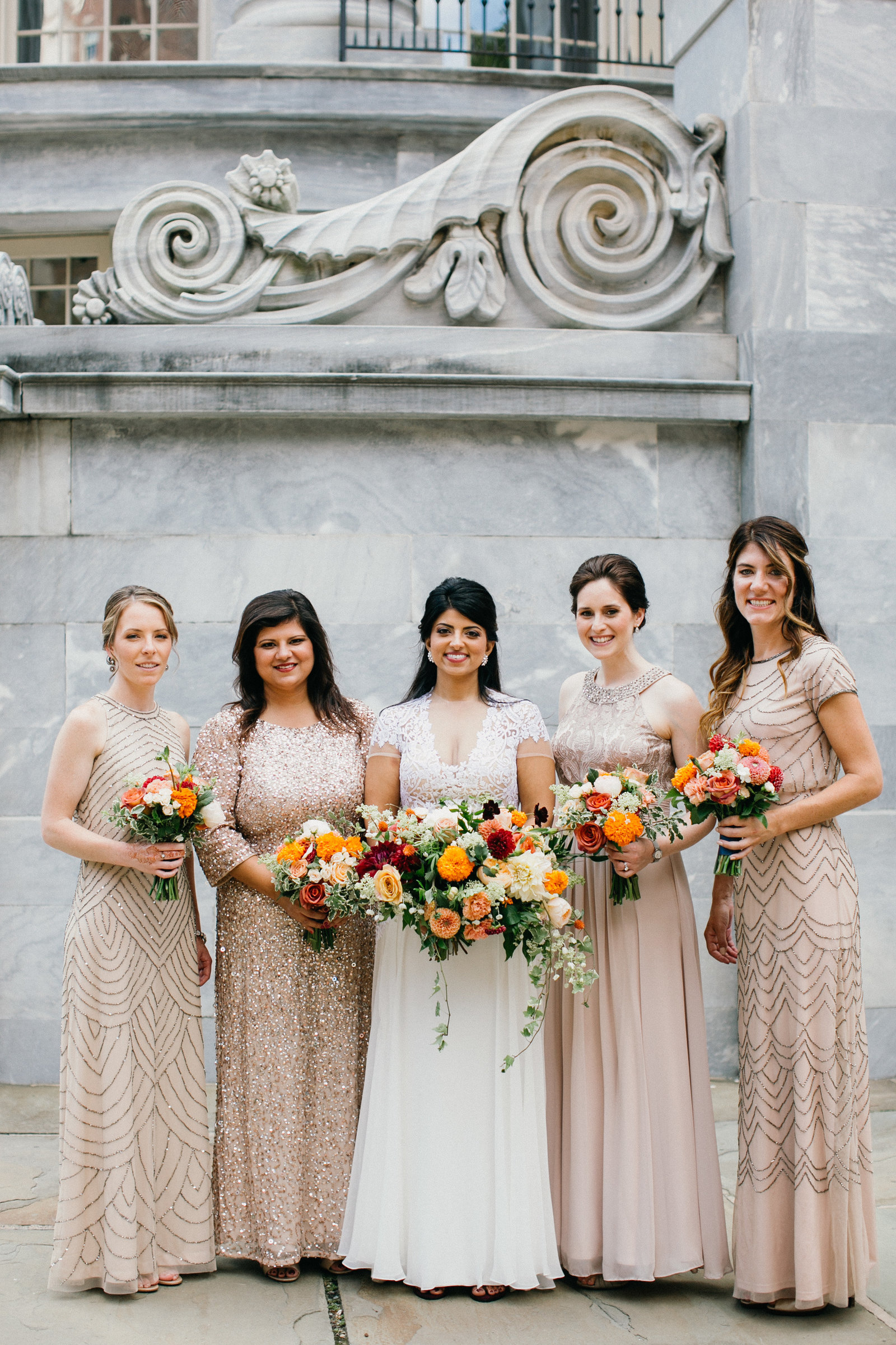 Bride and her bridesmaids photographed at this historic Philadelphia landmark before the wedding ceremony.