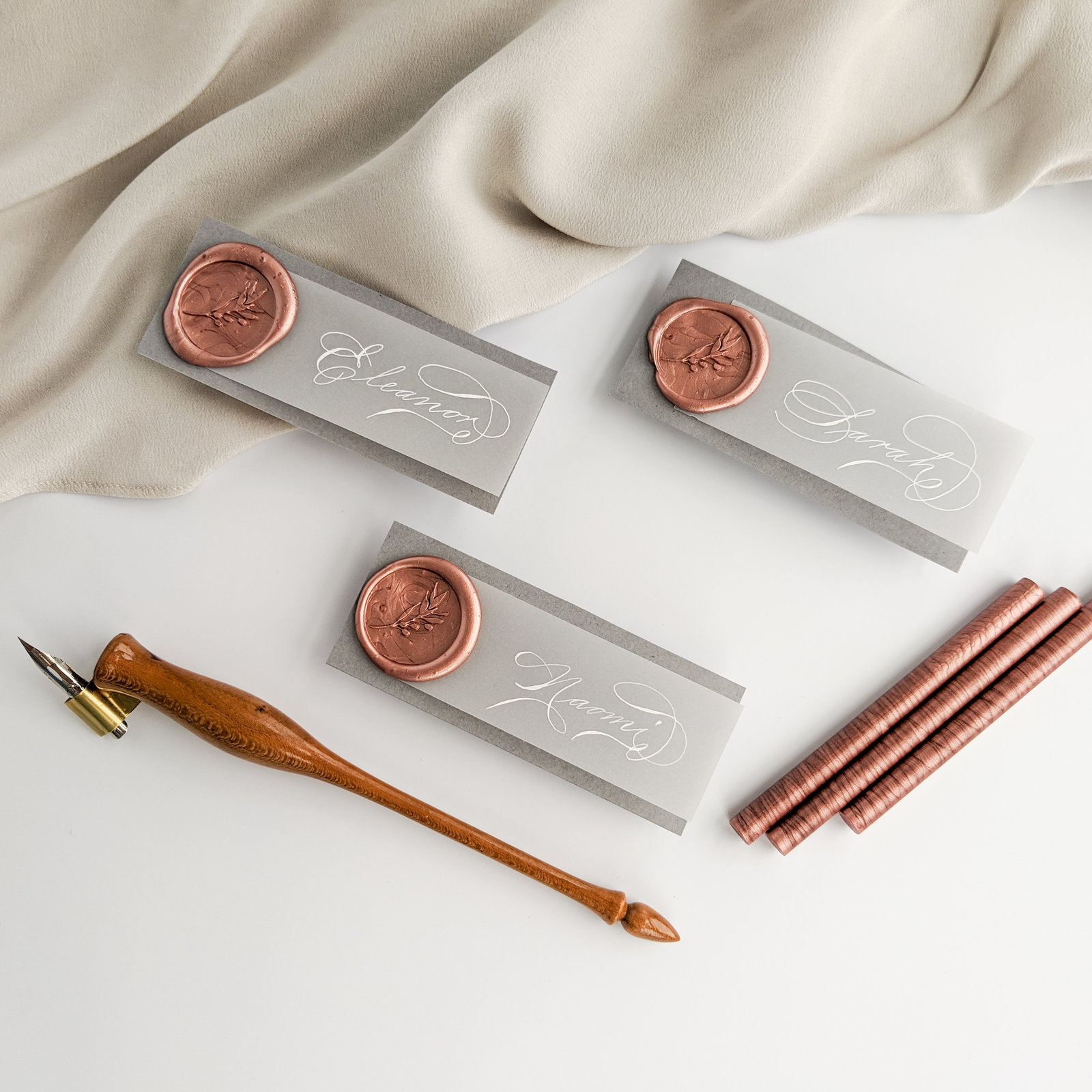Pink wax seal place cards