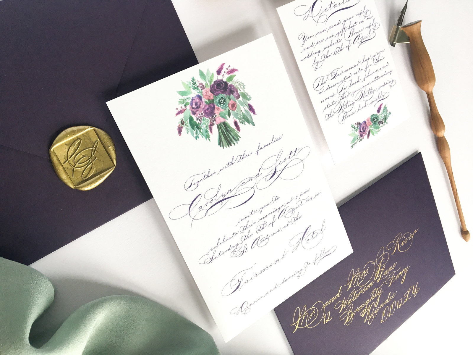 Watercolour invitations for Scottish wedding