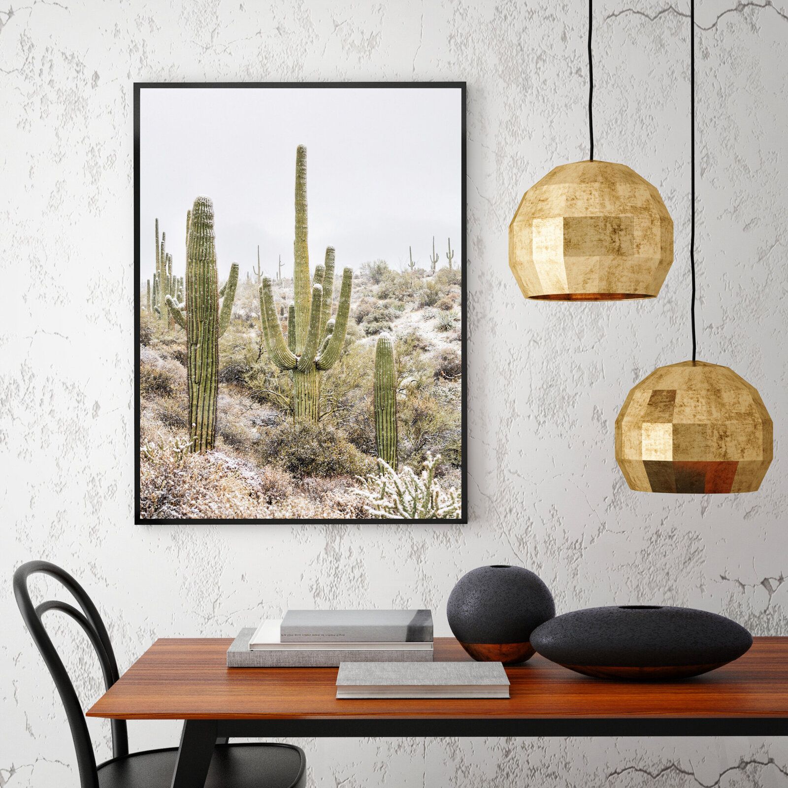Arizona desert cactus with snow print in kitchen home decor