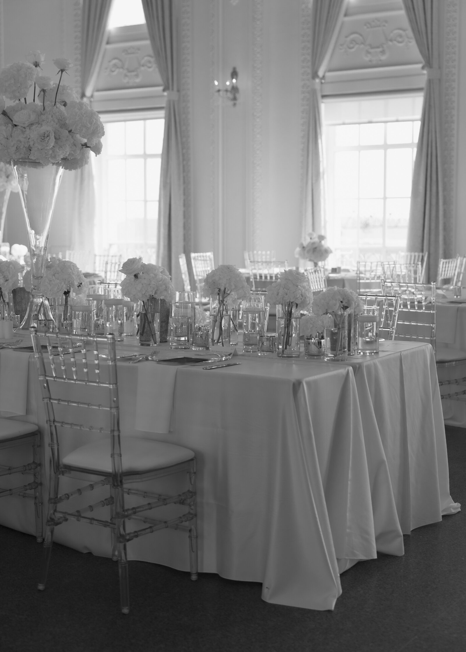 A photograph of the reception space in the ballroom of the Mayo Hotel in Tulsa, Oklahoma