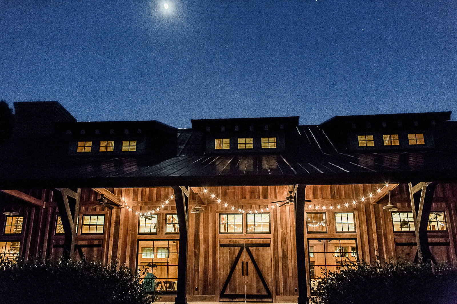 Moon light shines on barn, Pepper Plantation, Charleston Wedding Photography.