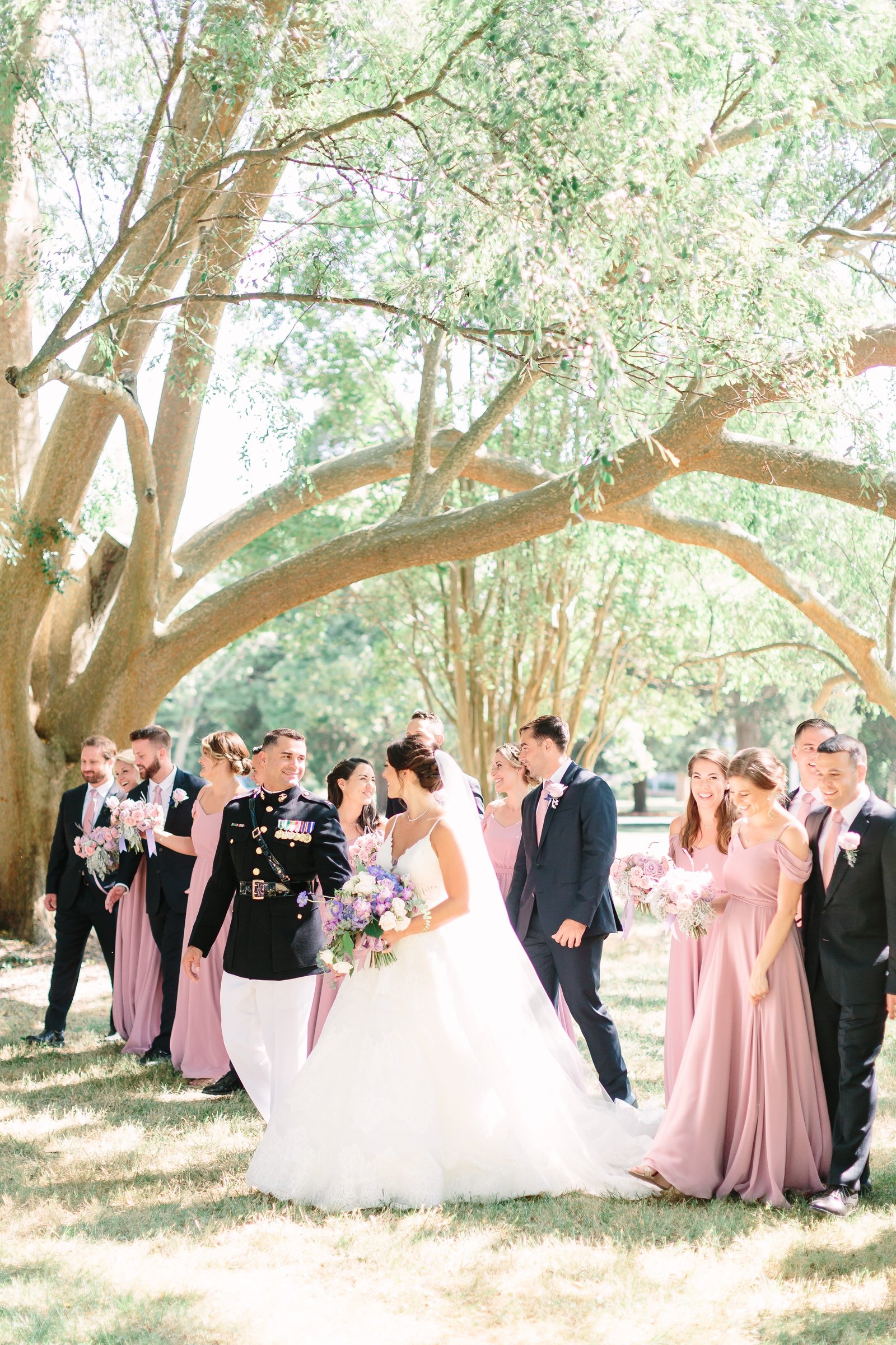neufield bridal party under the trees
