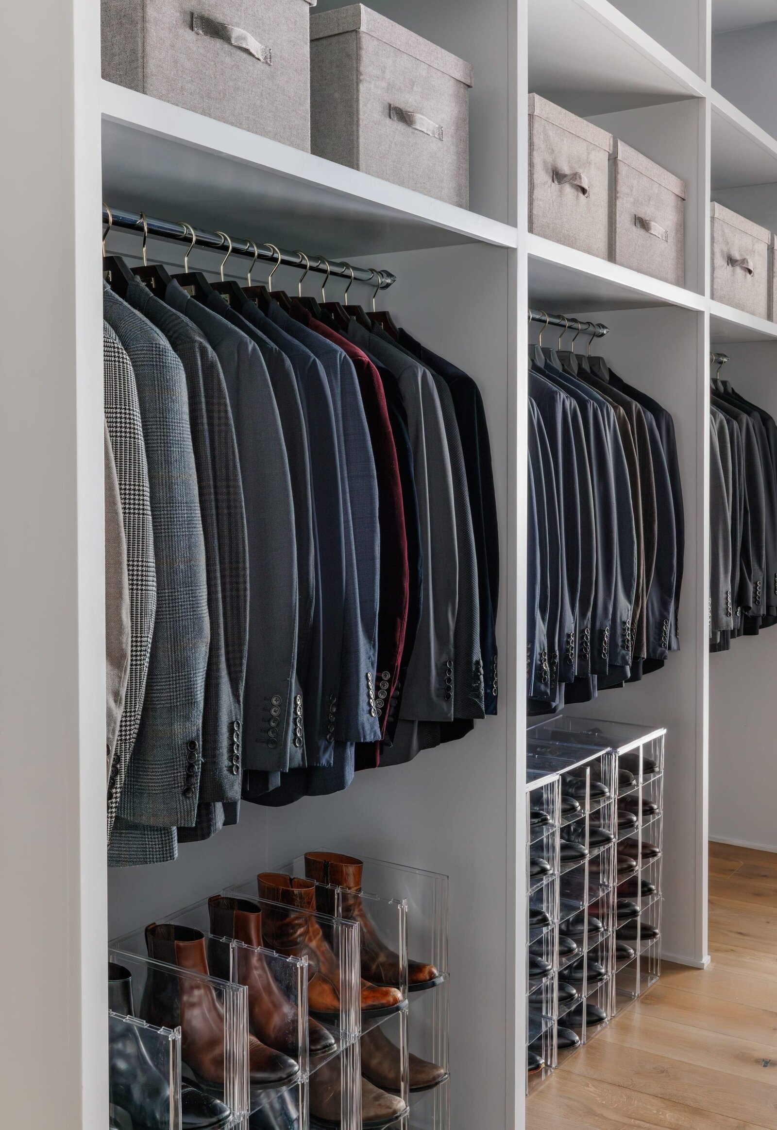 vision and hammer mens closet with hanging suits
