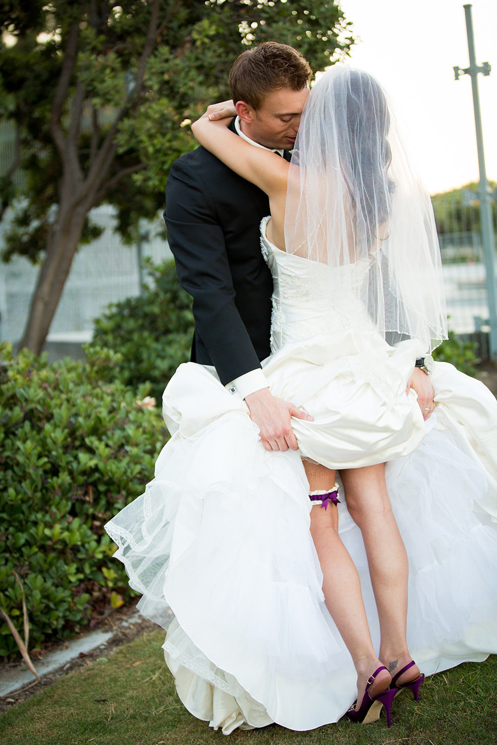 cute couple bride with purple shoes