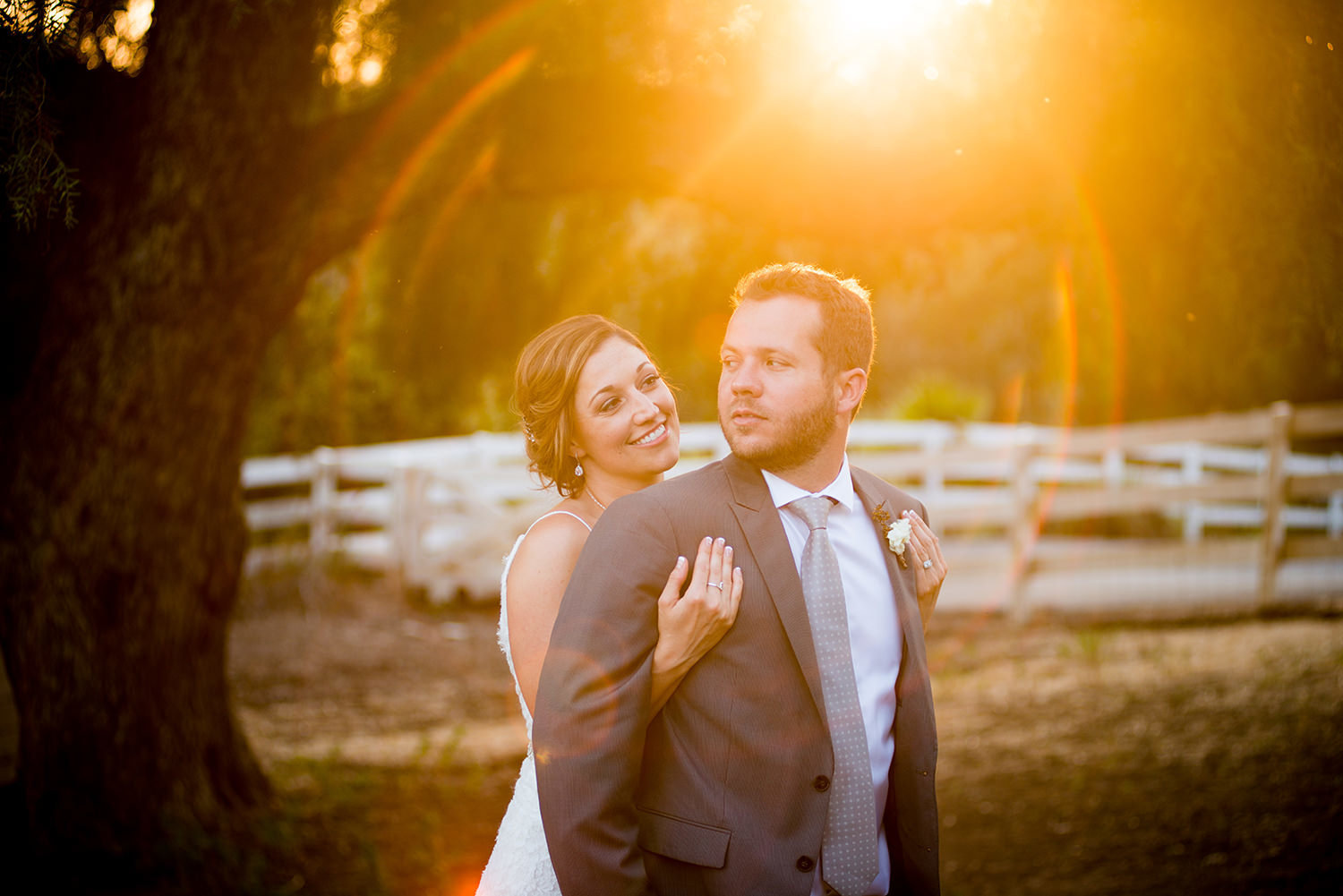 Green Gables wedding portraits with lens flares