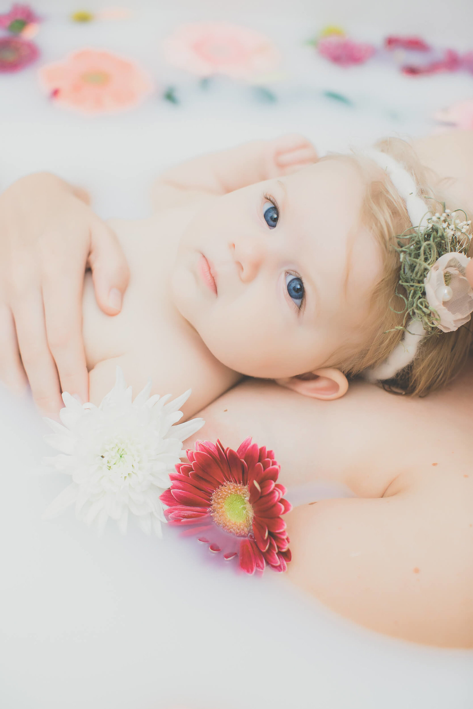 little girl and mama milkbath photography