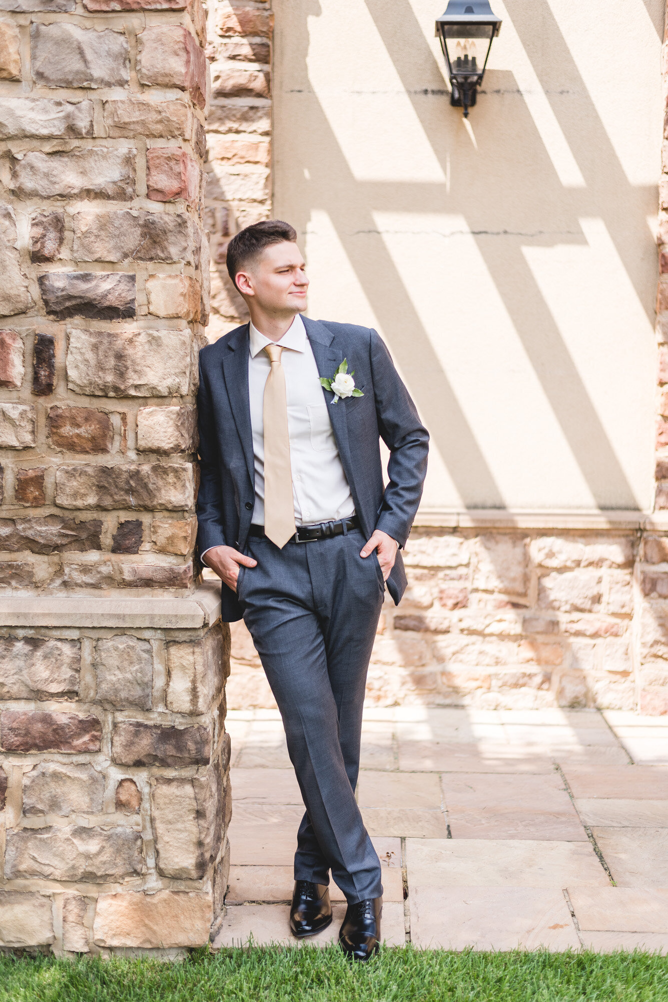 groom styled for portrait on wedding day at pinnacle grove city photographer