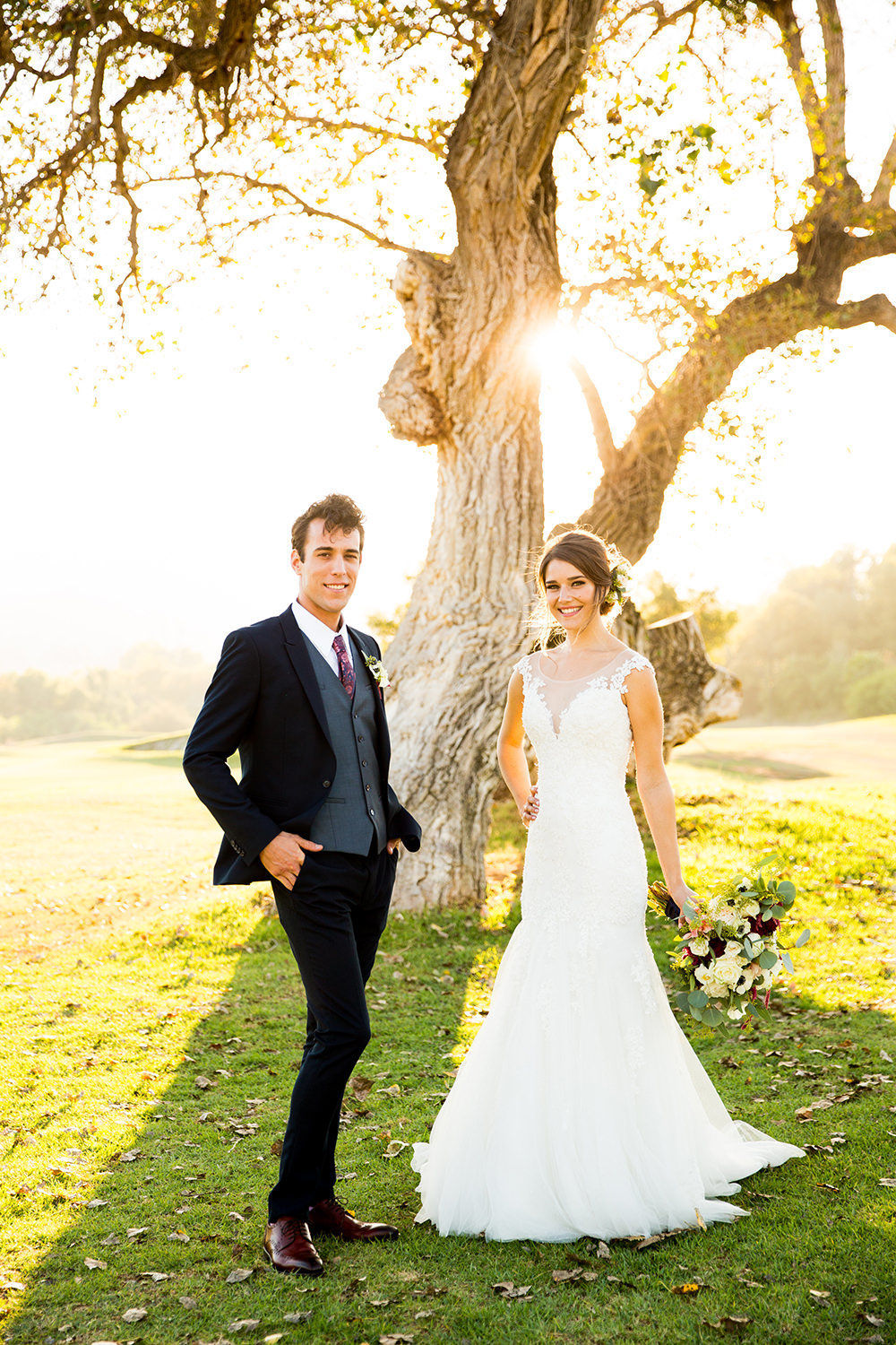 beautiful light with bride and groom at carlton oaks country club