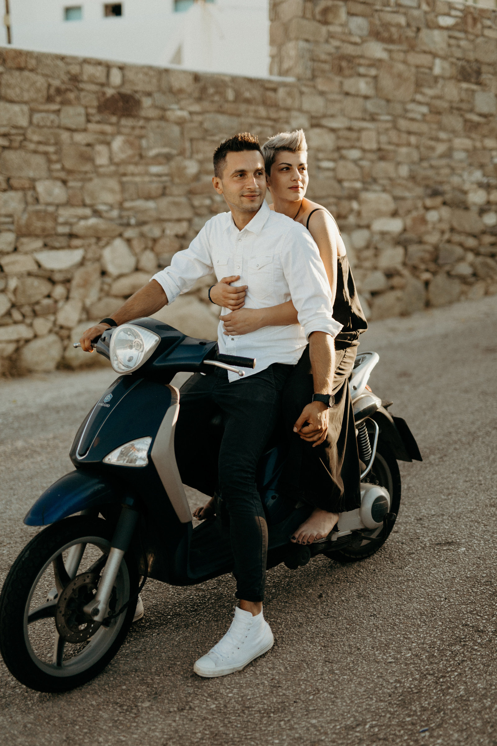 Mykonos Greece Edgy Motorcycle Engagement Wedding Photographer