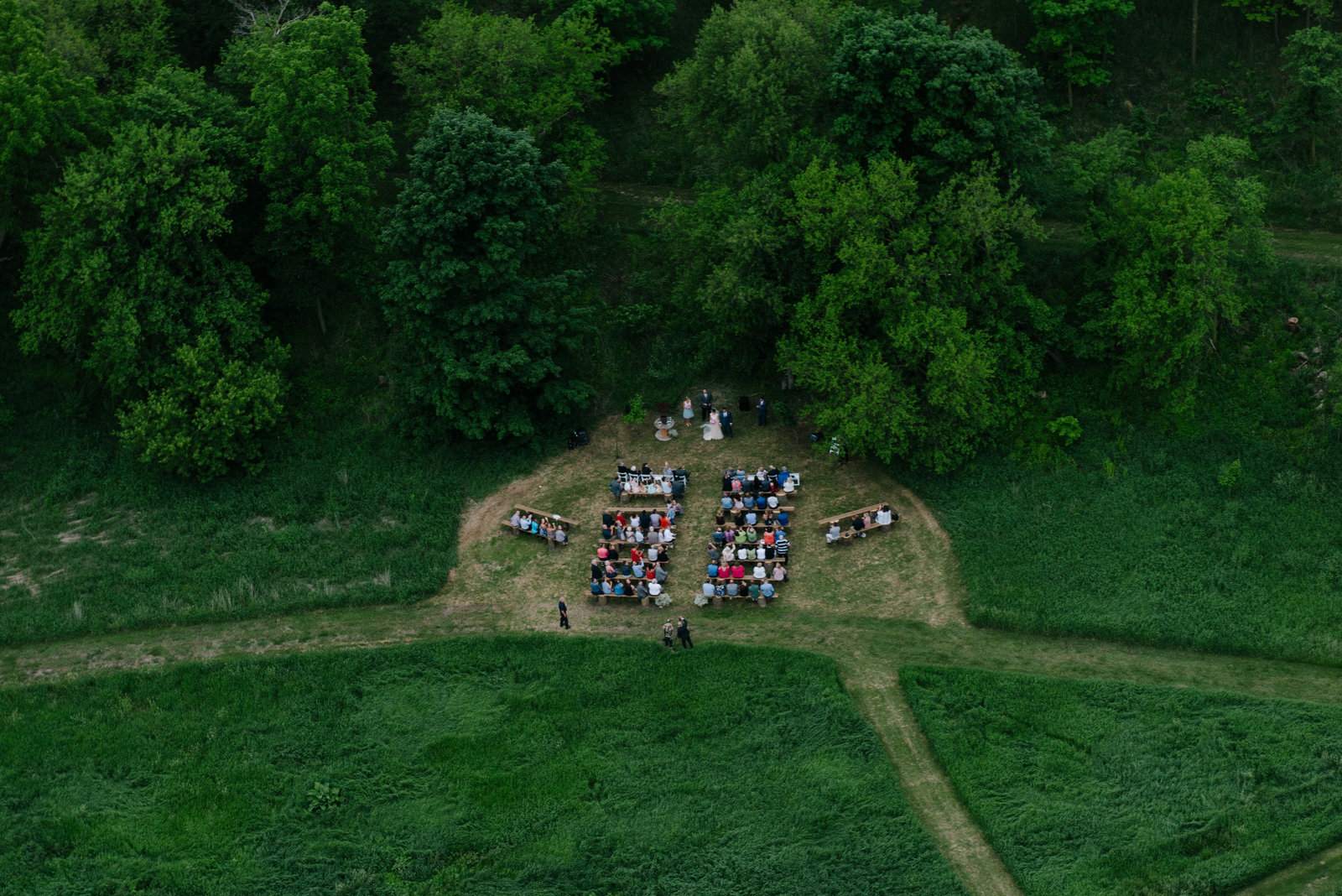 arial photo of wedding