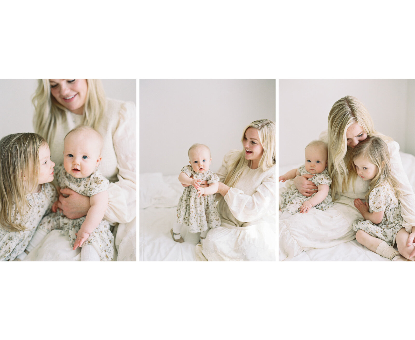 beautiful mother with her two daughters in a studio for a photo session with Milwaukee family photographer, Talia Laird Photography