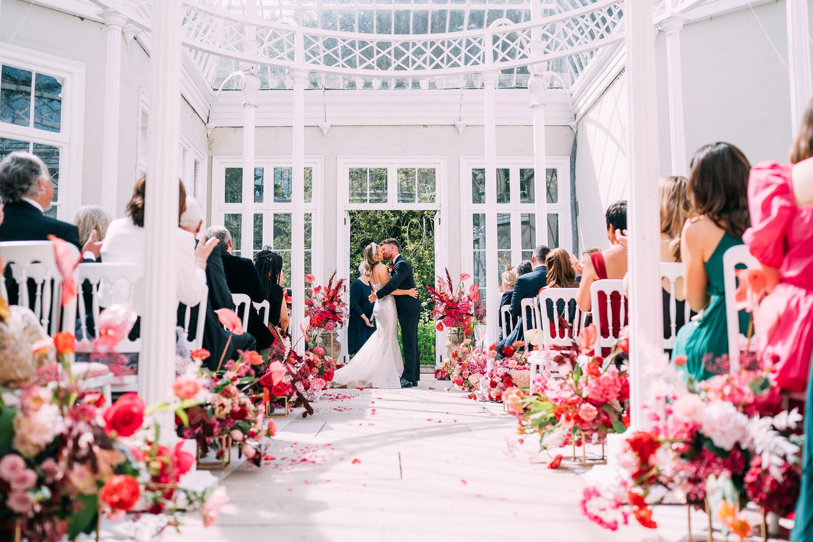 Bright Wedding Florals in Domed Conservatory