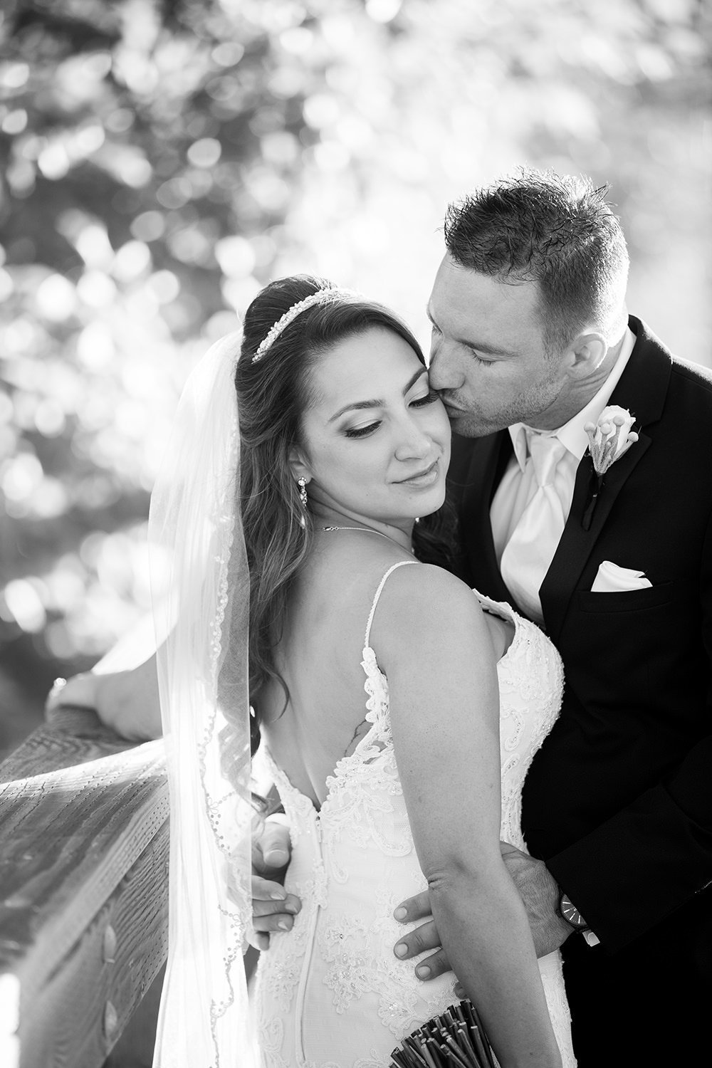 romantic black and white of bride and groom