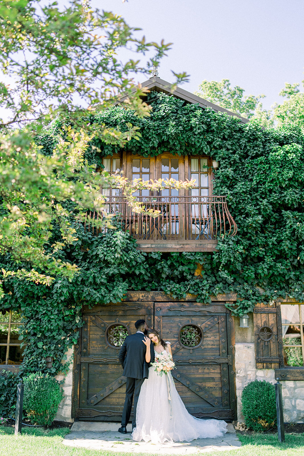 Bride and groom under the vines during they wedding at Filoli in Woodside, CA