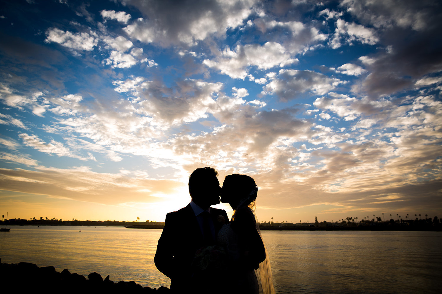 Vibrant Sunset Wedding Portrait over Mission Bay in San Diego