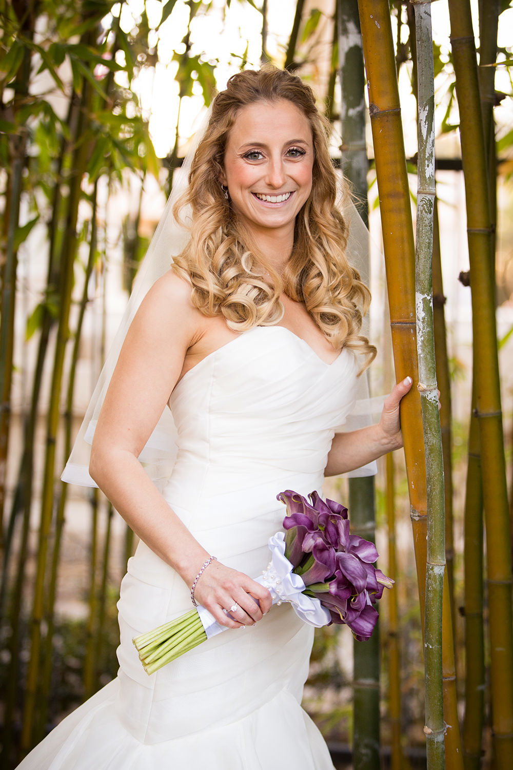 bride with purple flowers