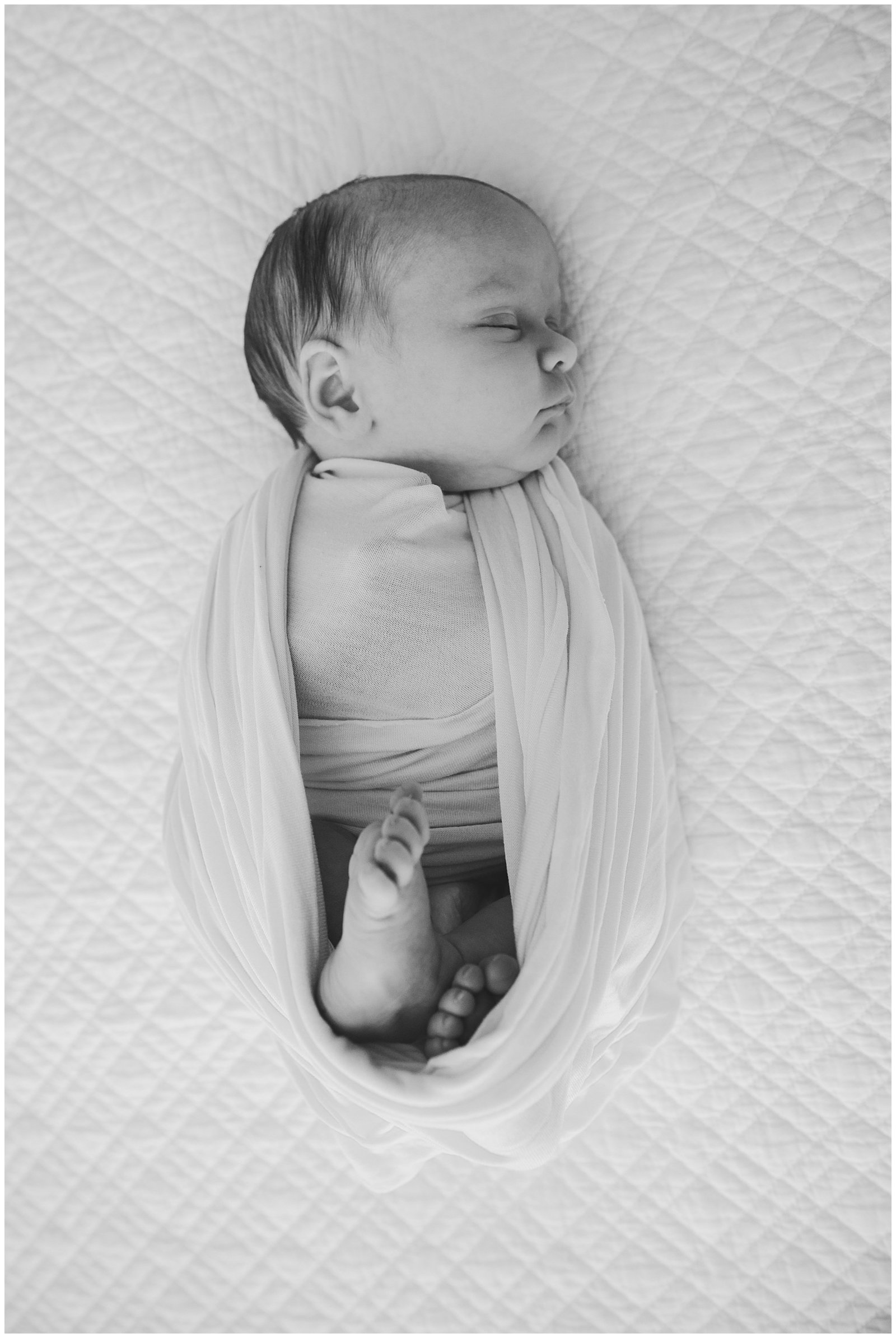 newborn baby girl black and white swaddled