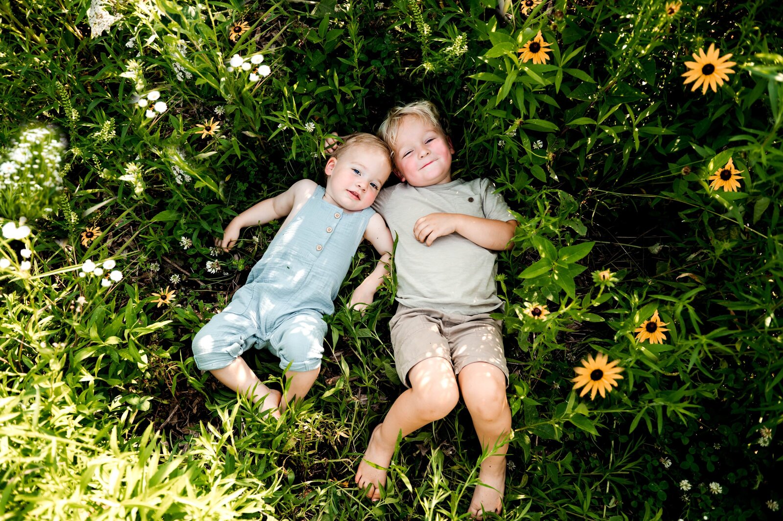 toddler boys in a wildflower field