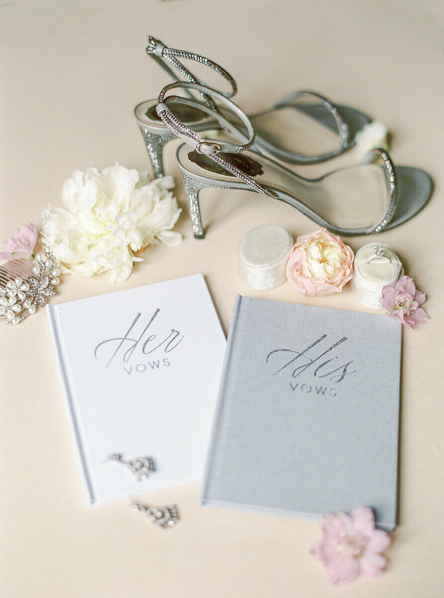 bridal details and vows booklets with luxury bridal shoes -splendida Weddings Portugal