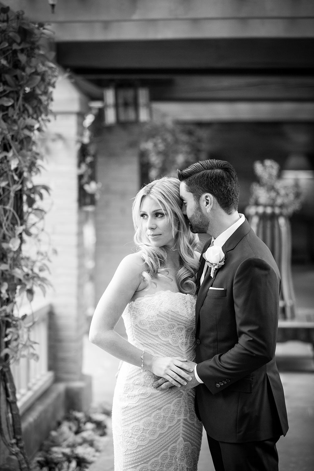 romantic black and white with the bride and groom