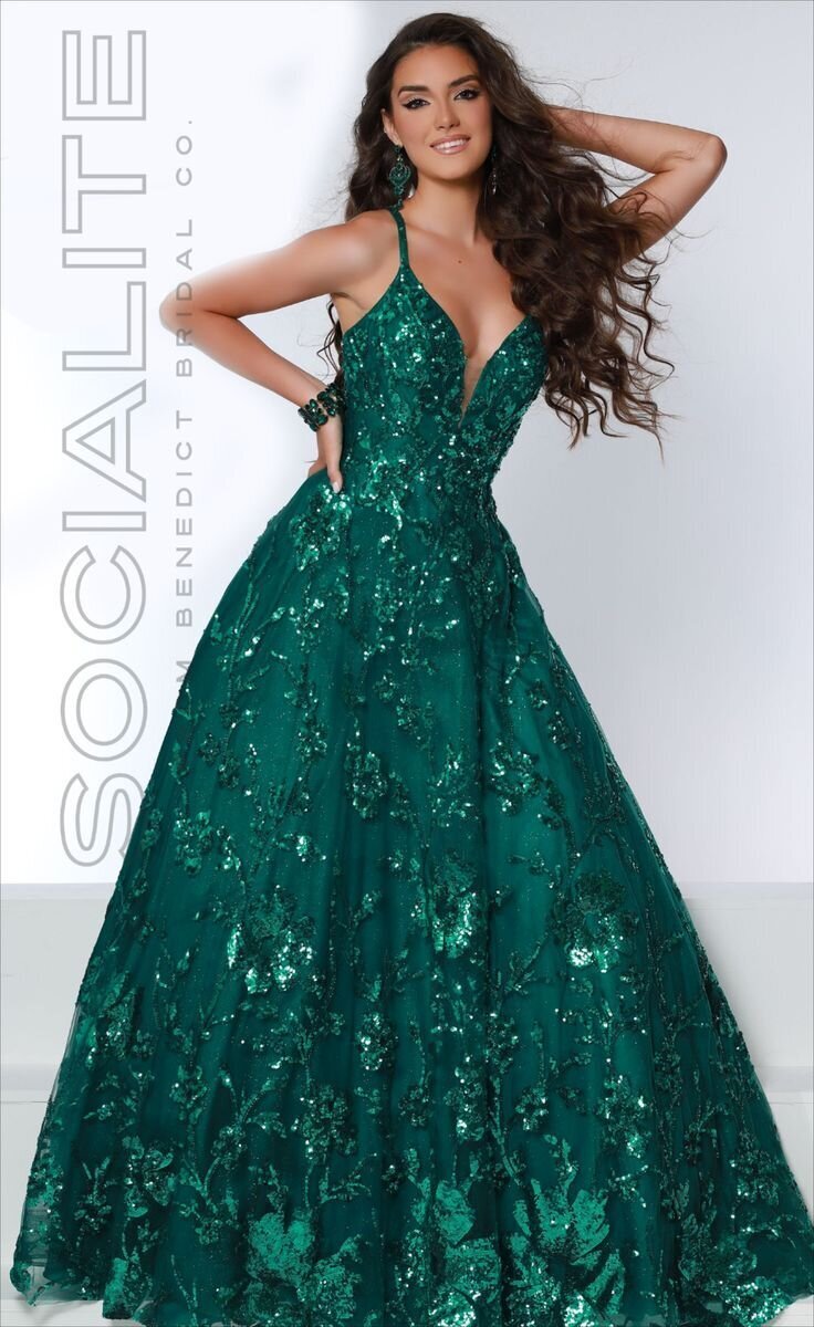 Emerald Sequin Ball Gown • Trendy 2022 Prom Dresses at Socialite by Benedict Bridal Co_