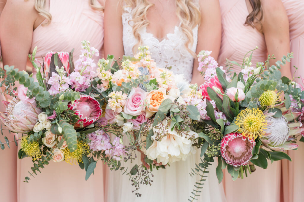 Wedding pink peach white bouquets