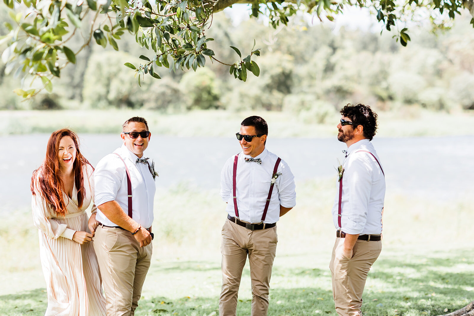 Celebrant having fun with groomsmen