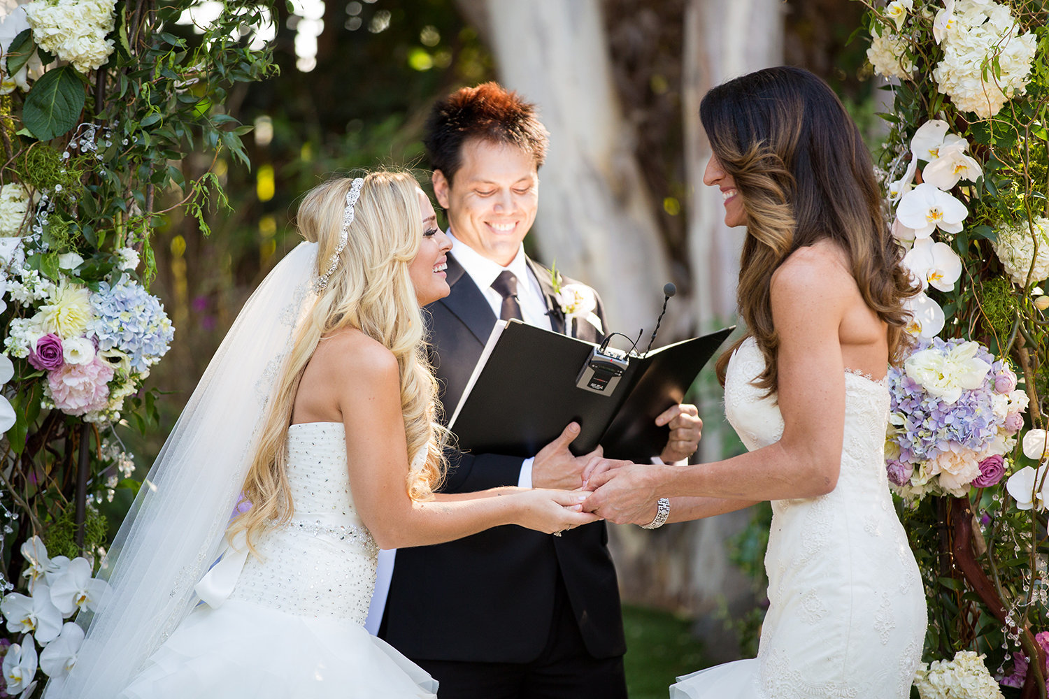 Two brides say their vows at a colorful wedding ceremony