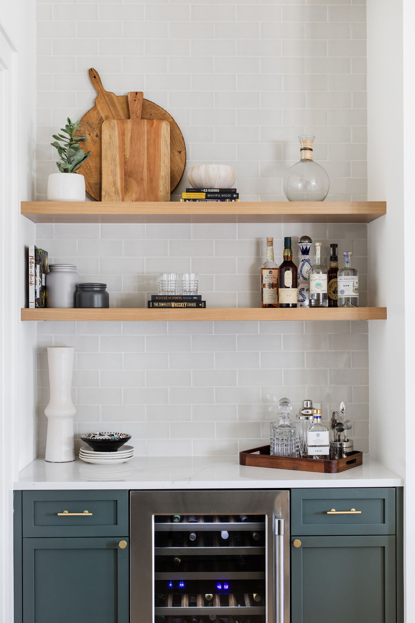 Green Bar with Wood Shelving_Nuela+Designs