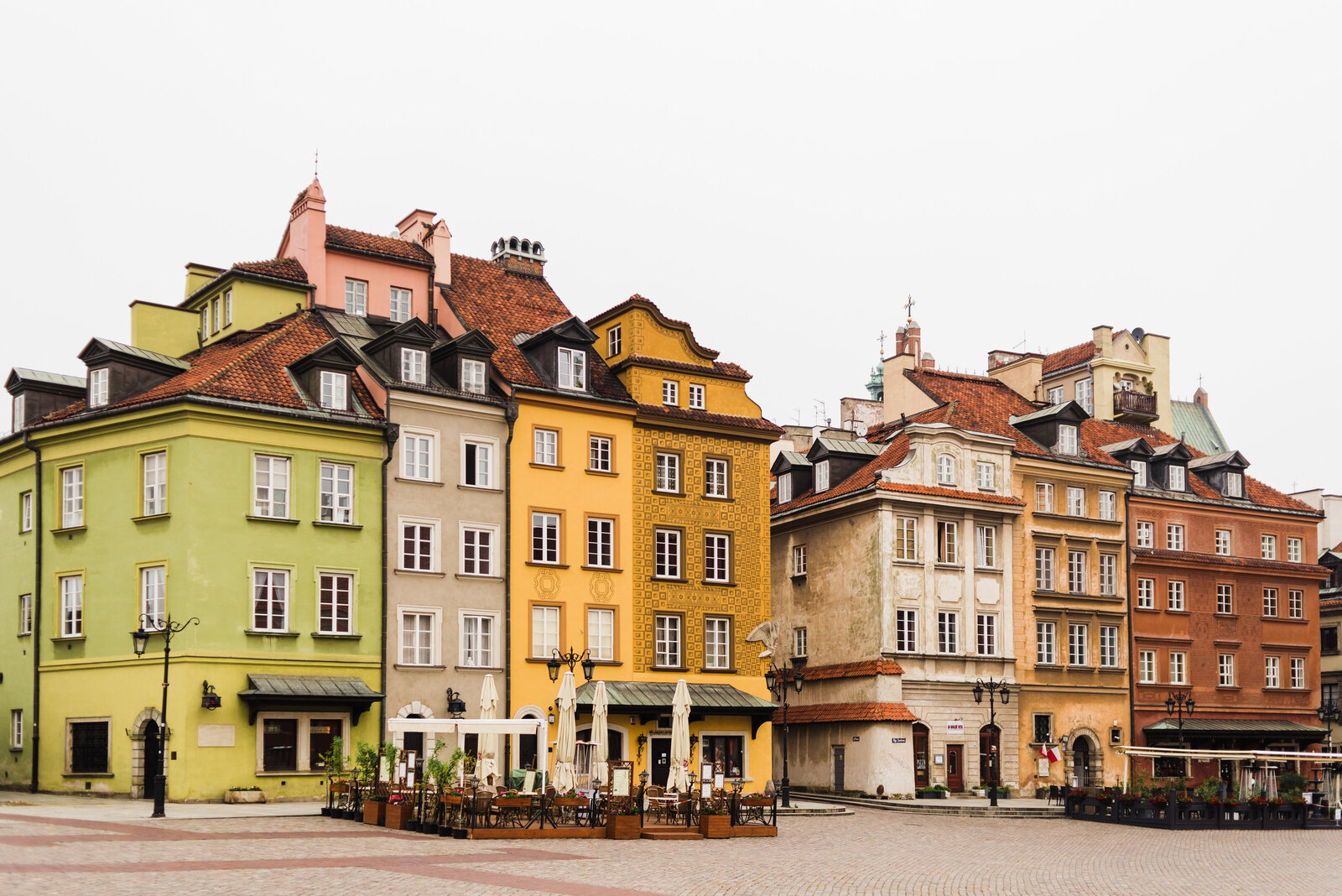 Colorful buildings in the square of Warsaw