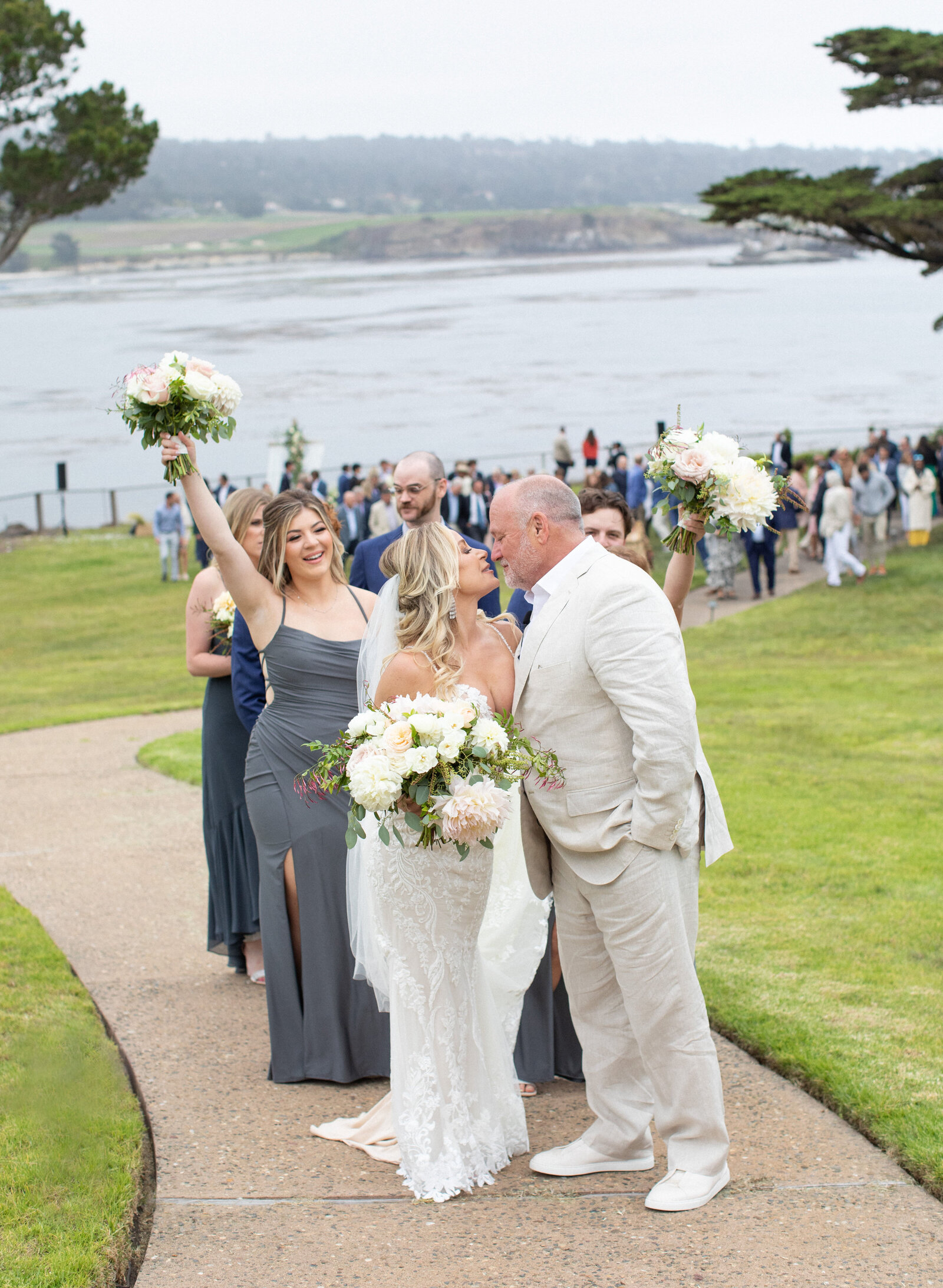 Couple Kissing after Ceremony at Private Home Wedding at Pebble Beach