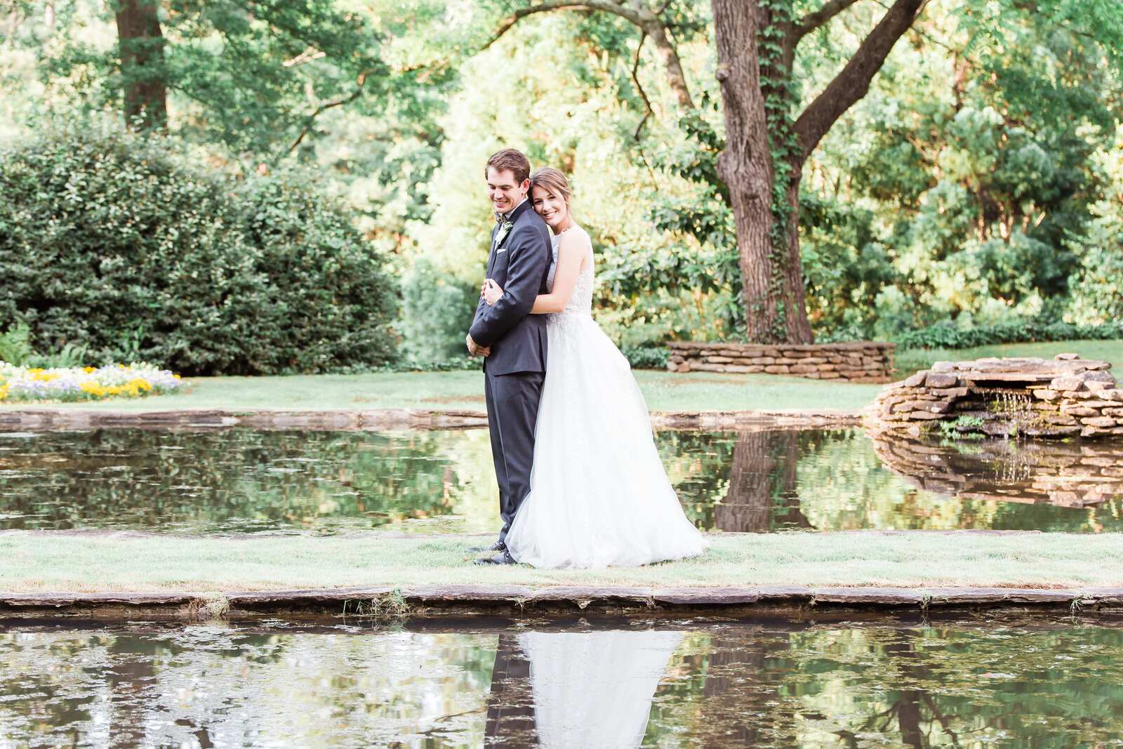 Bride and Groom portrait at reflection pond