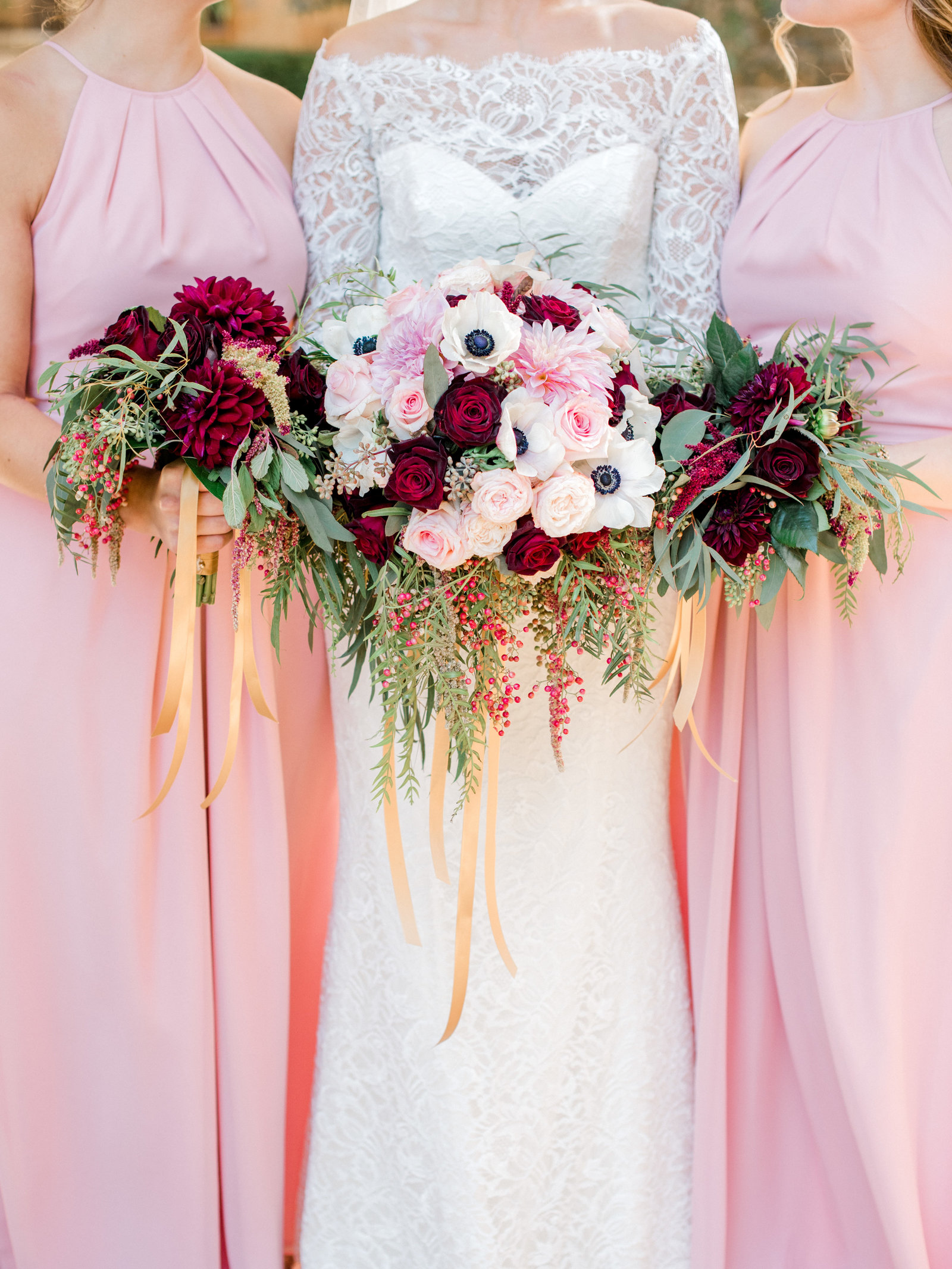 stunning blush bridesmaid dresses and florals