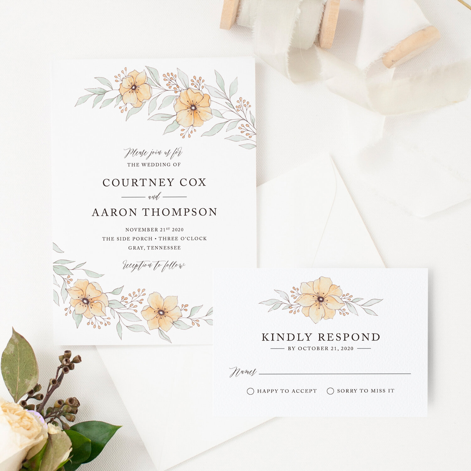 custom wedding invitation with watercolor florals