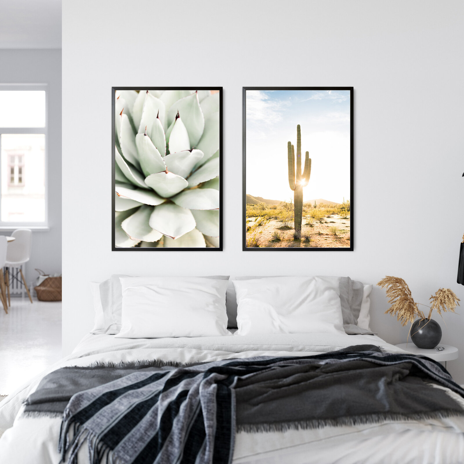 Arizona desert cactus prints in bedroom