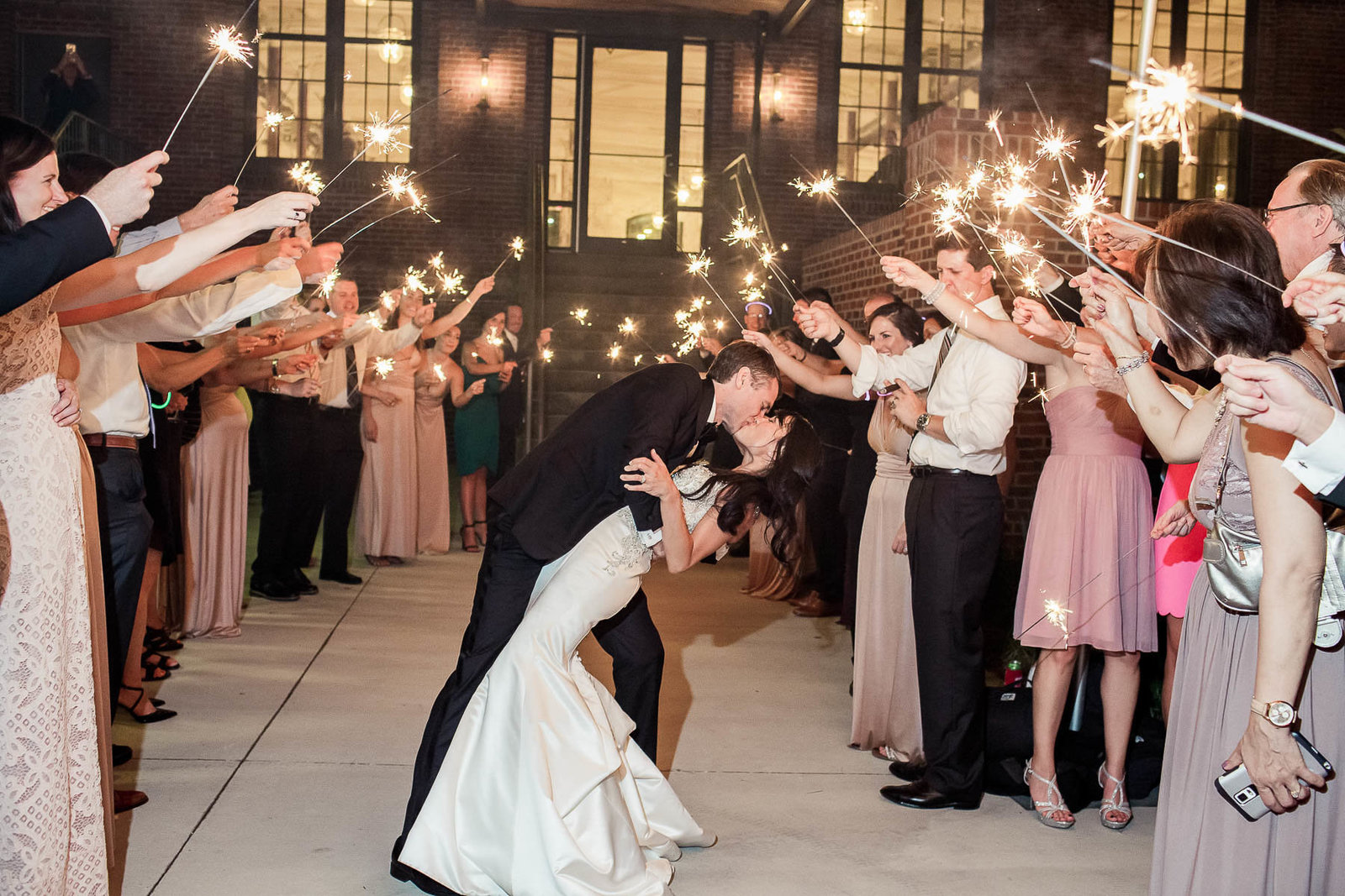 Bride and groom have sparkler exit, The Cedar Room, Charleston, South Carolina