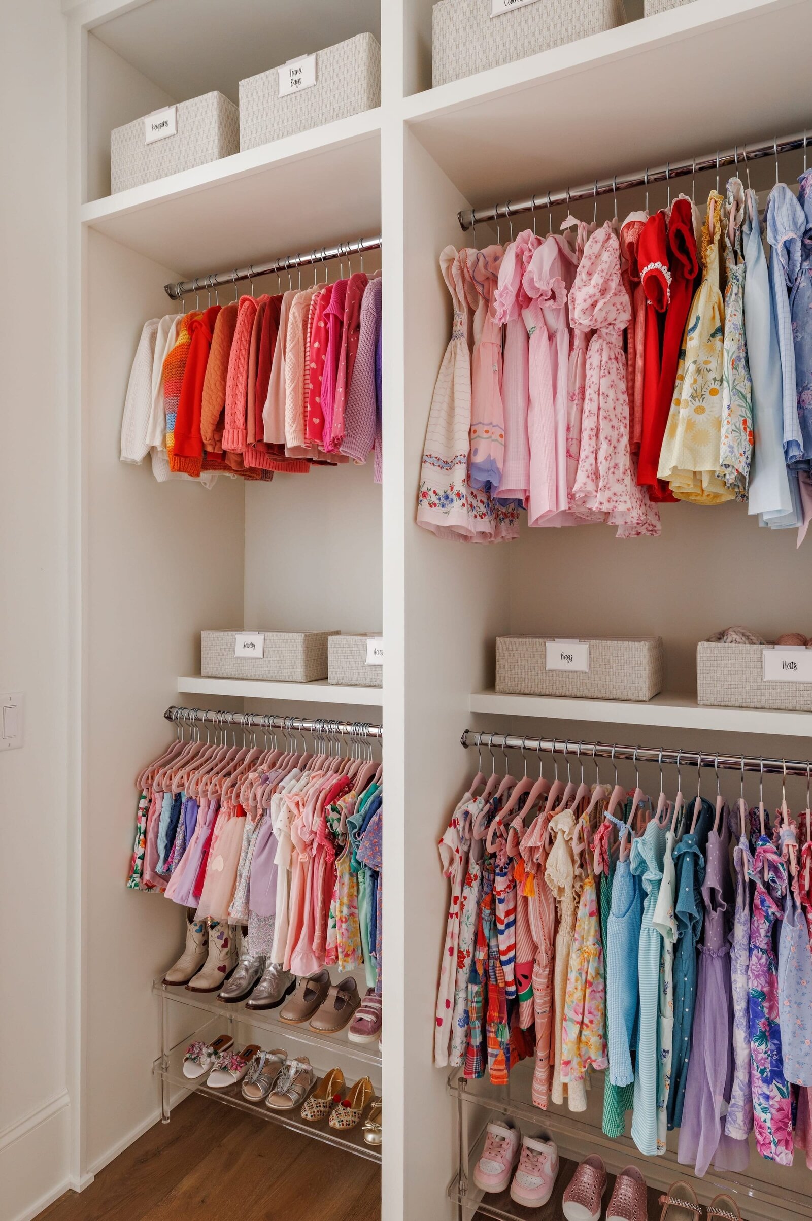 vision and hammer girls closet with hanging dresses