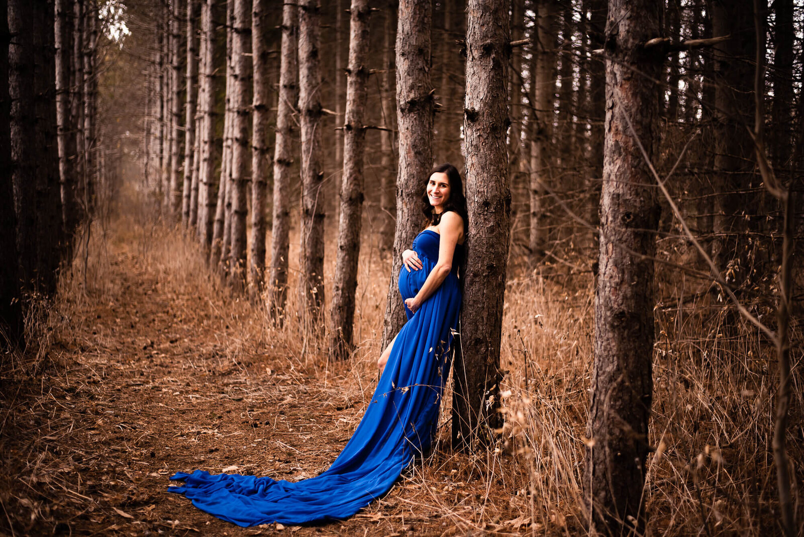 Blue sheer gown for Toronto maternity photos