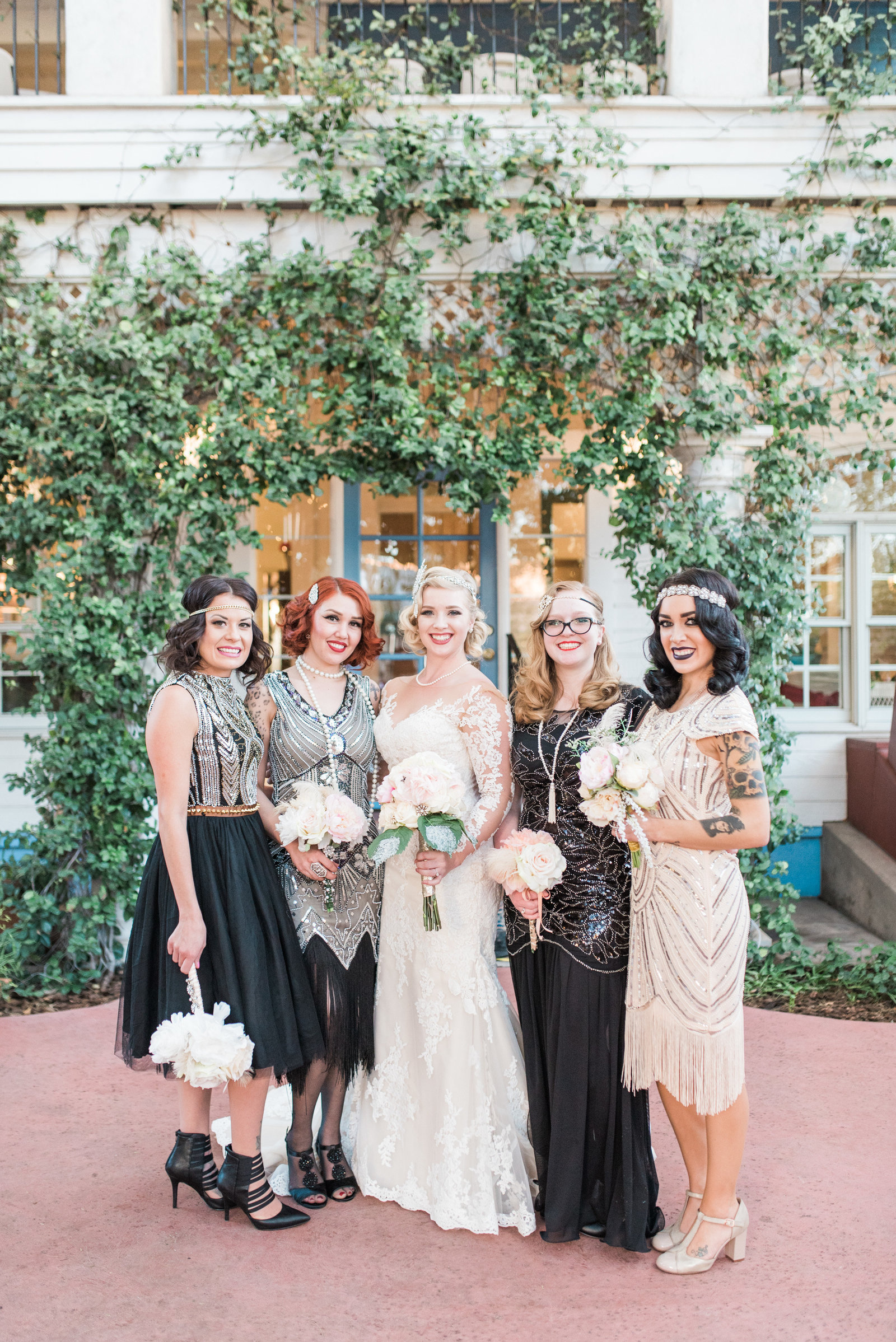 Downtown Tucson Z Mansion Vintage Wedding Photo of Bride and Bridesmaids | Tucson Wedding Photographer | West End Photography
