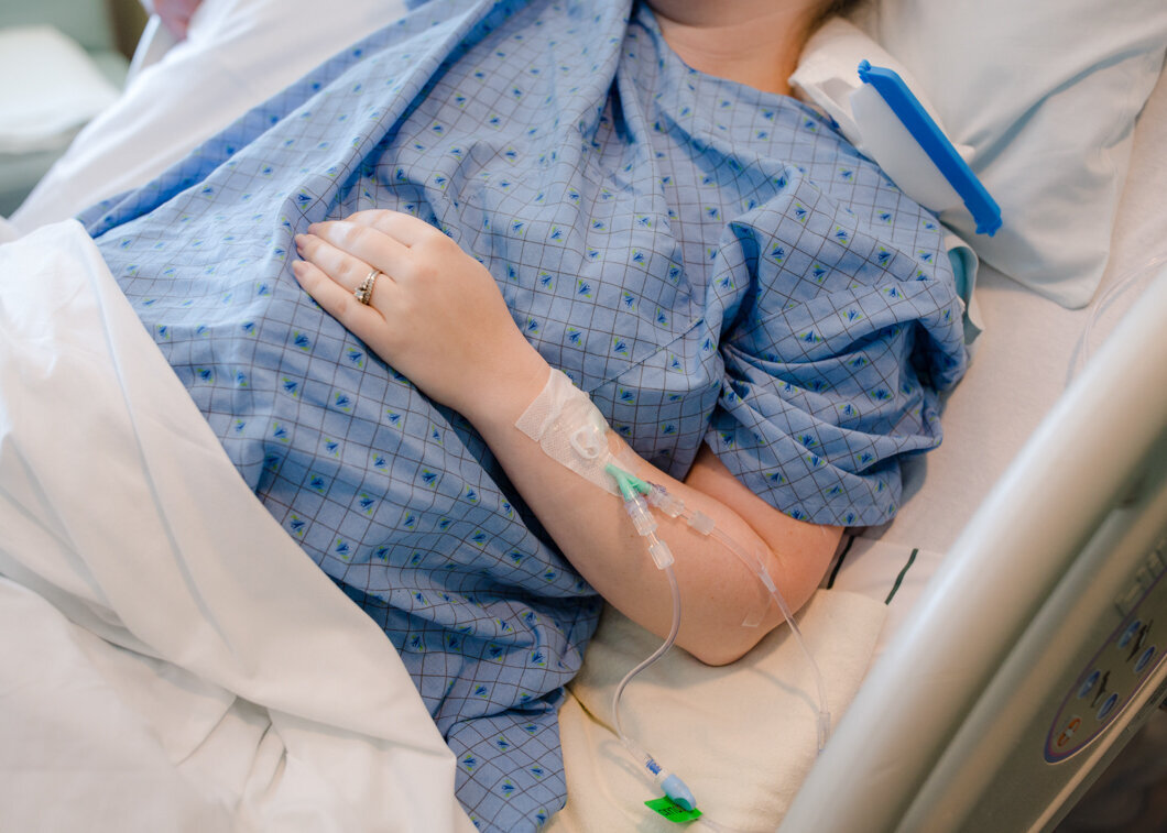 An IV is placed in a Utah hospital for a mom in labor.
