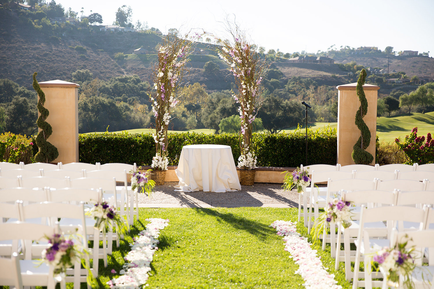 ceremony space with rose petals and walkway
