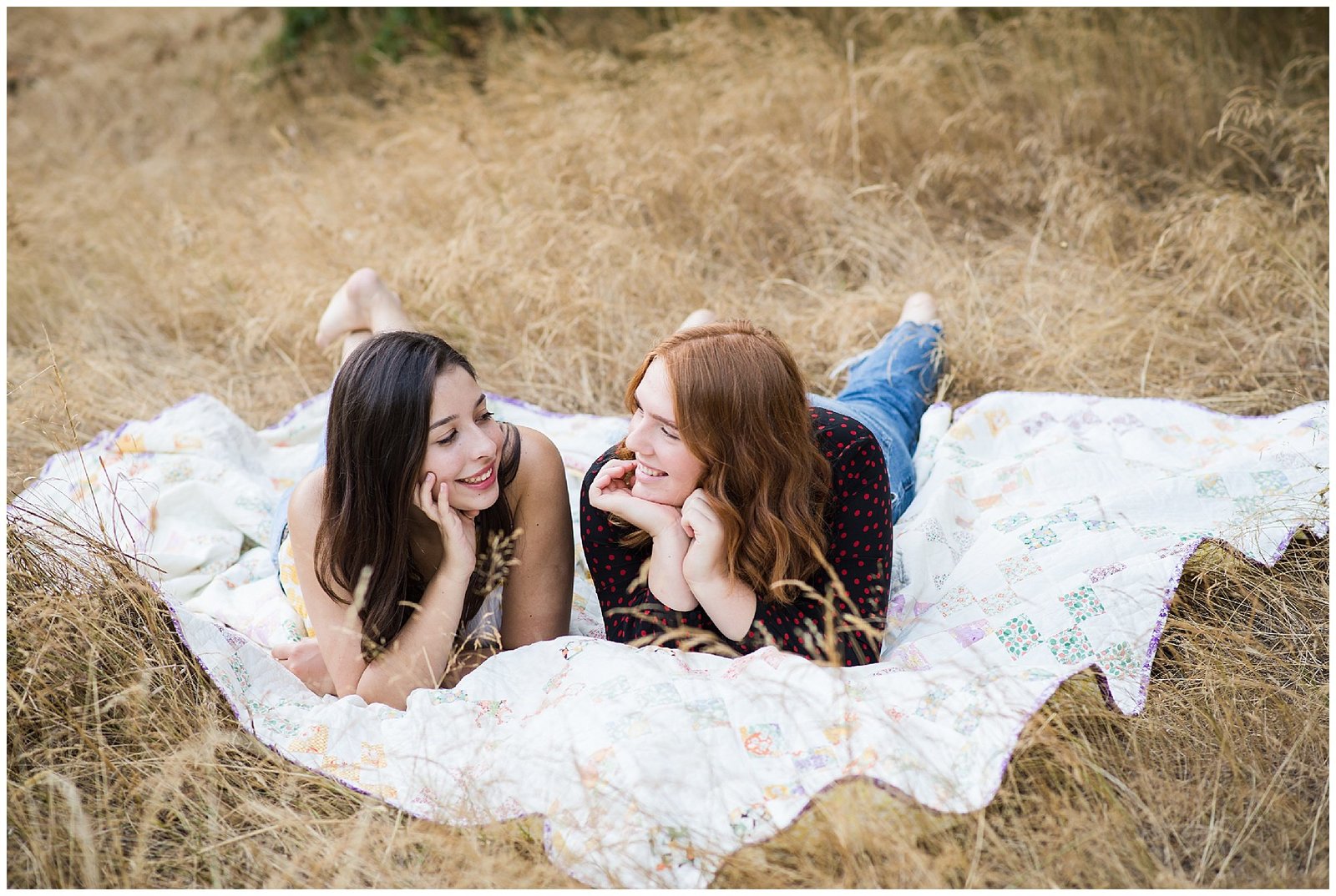 Senior Graduation Girlfriends in Field on Blanket Emily Ann Photography Seattle Photographer