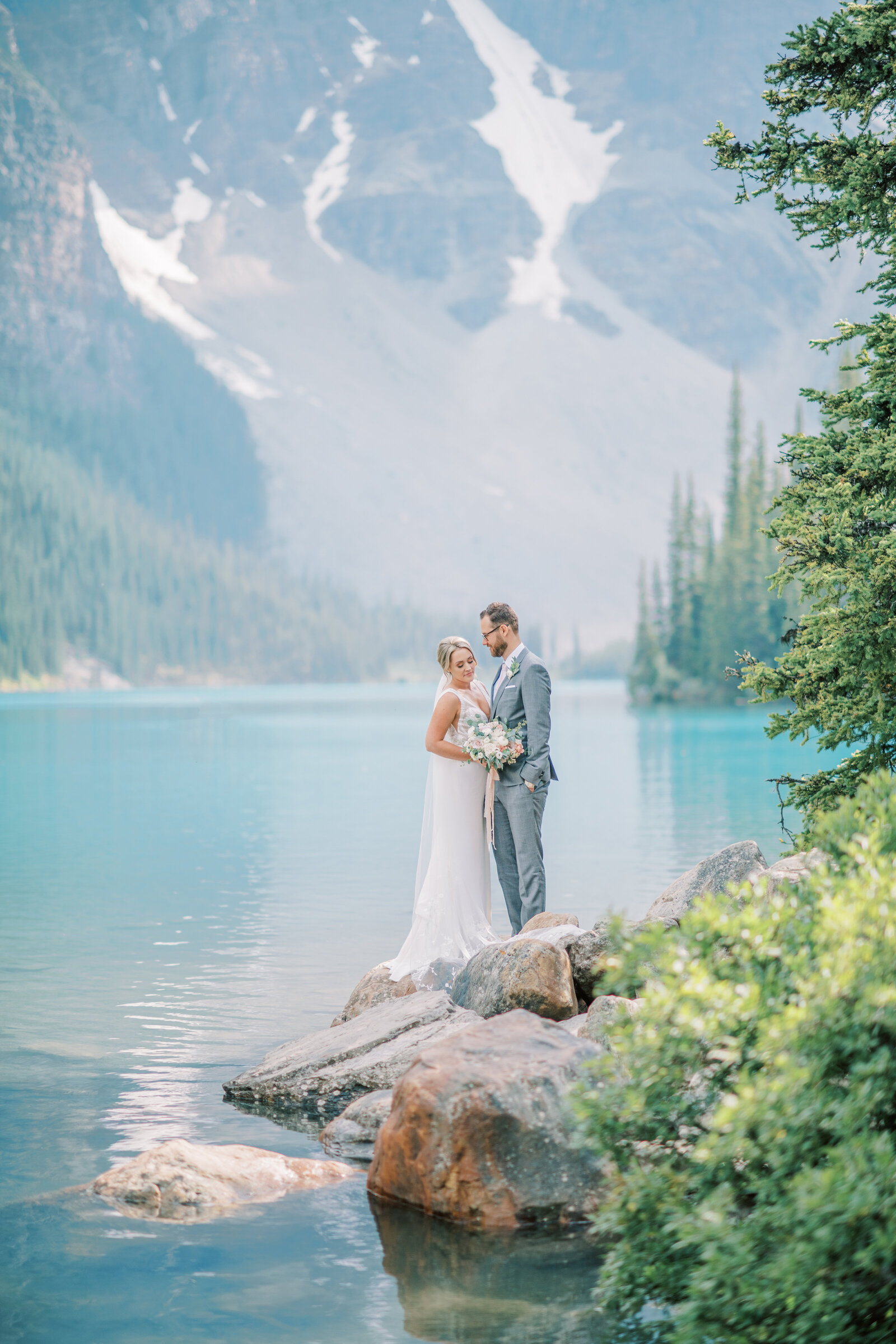 Bride and Groom and Moraine Lake