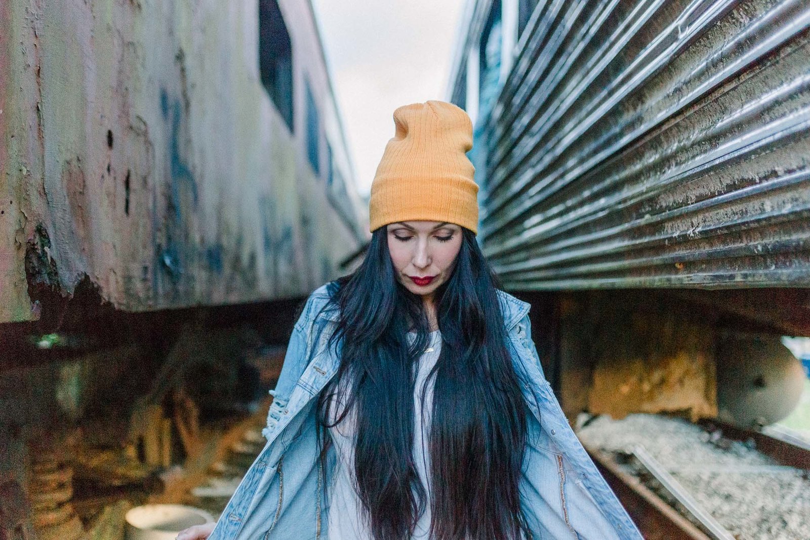 Walking through the train cars captured by Staci Addison Photography
