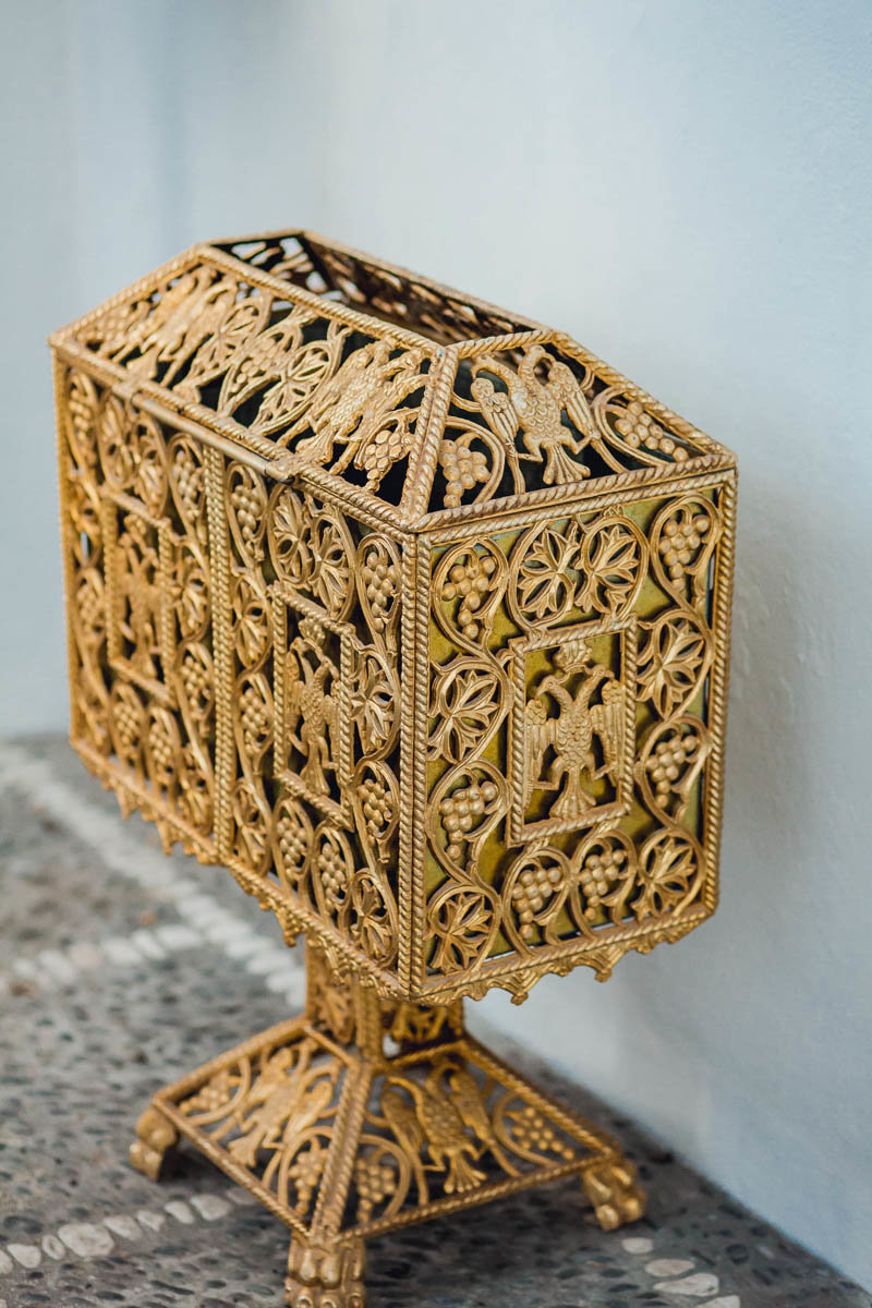Gold box at the Presentation of the Theotokos Church, Pyrgos, Santorini Island, Greece