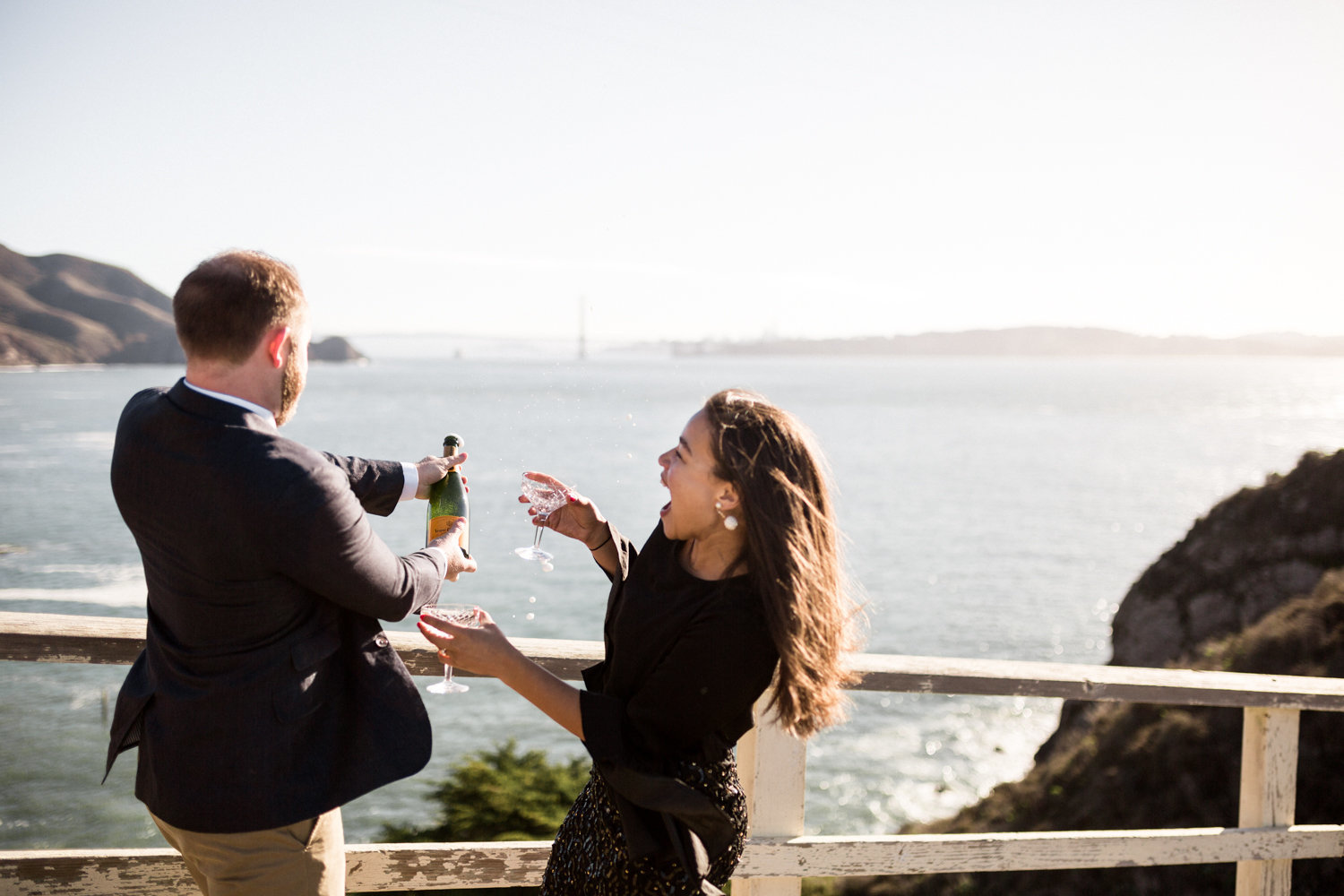 Champagne Toast Engagement Session at the Marin Headlands in San Francisco California by Danielle Motif Photography