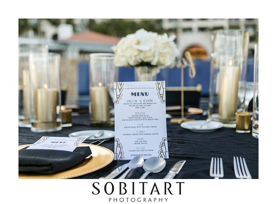 Event design by POSH events for formal destination  wedding reception at Dream Resorts Los Cabos Mexico photo by Sobitart Photography