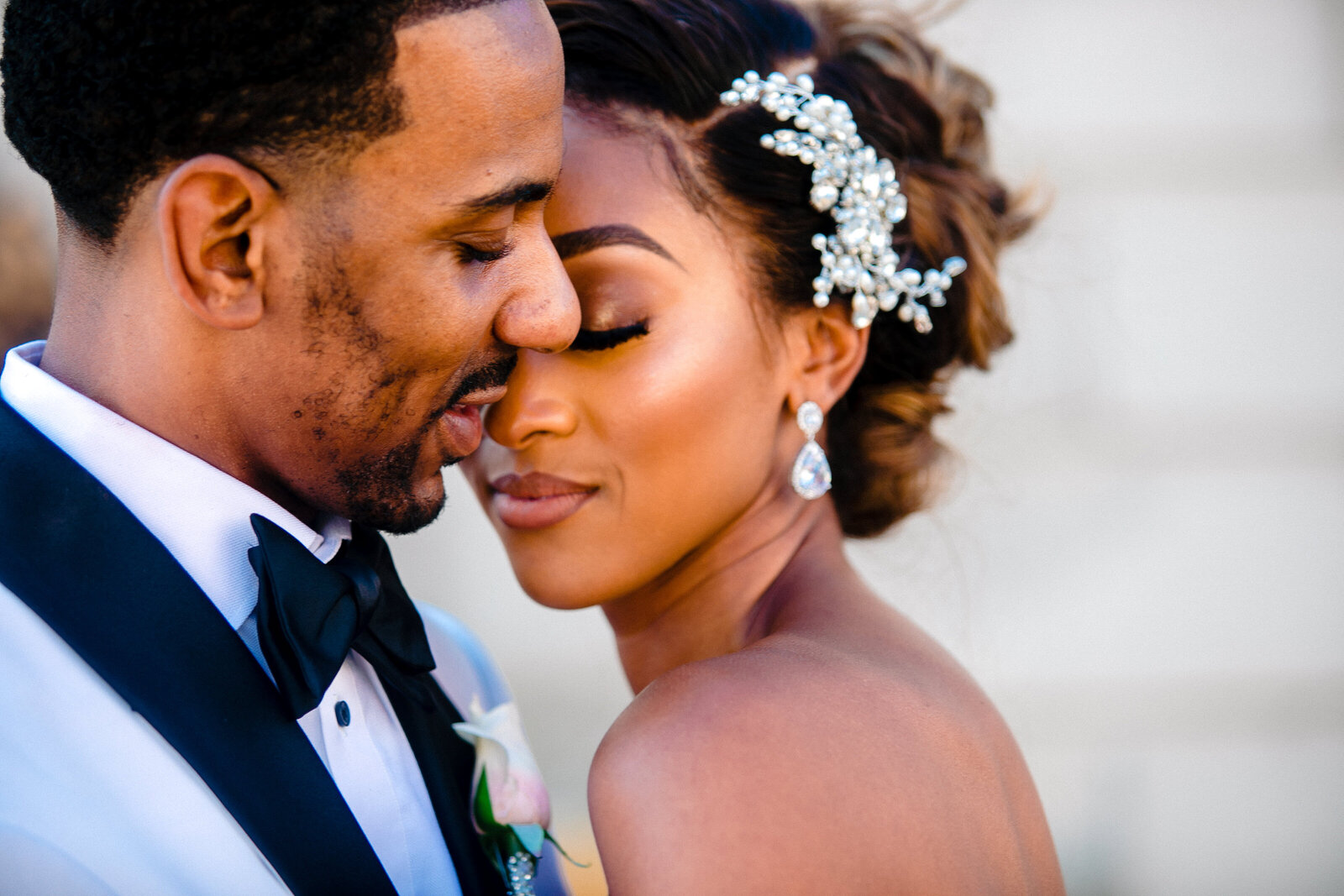 Close up of gorgeous Black couple on their wedding day in STL